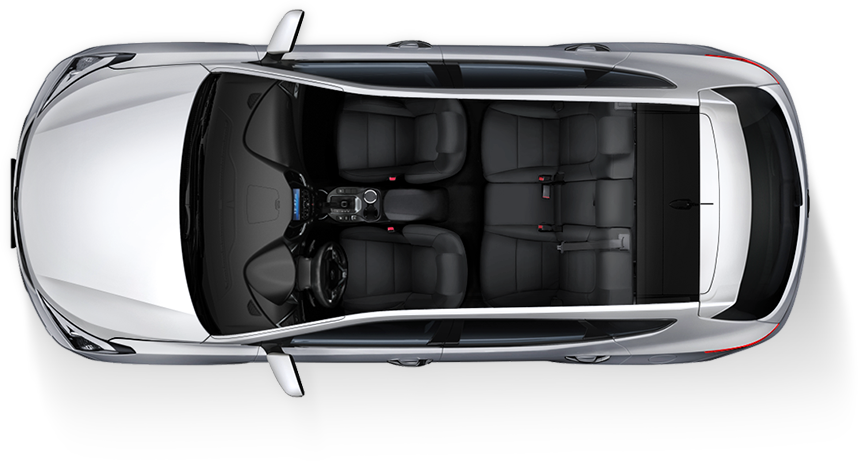 Hyundai 桌布 壁紙 — 從上方俯瞰一輛銀色SUV，展示其黑色皮革內裝和座椅佈局。