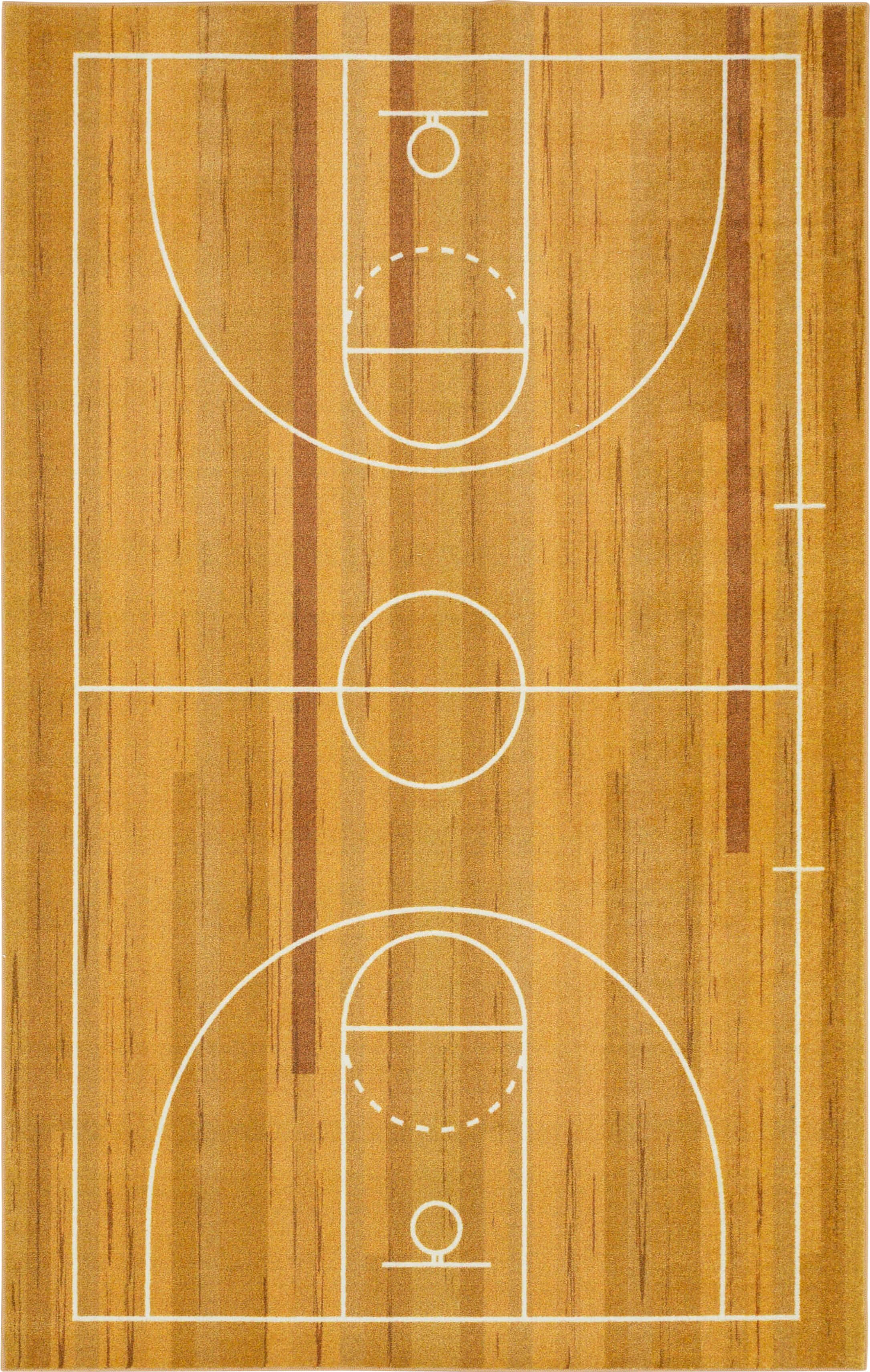 Basketball Court 桌布 壁紙 — 從上方俯瞰拋光木質籃球場，帶有清晰的白線和可見的木紋紋理。