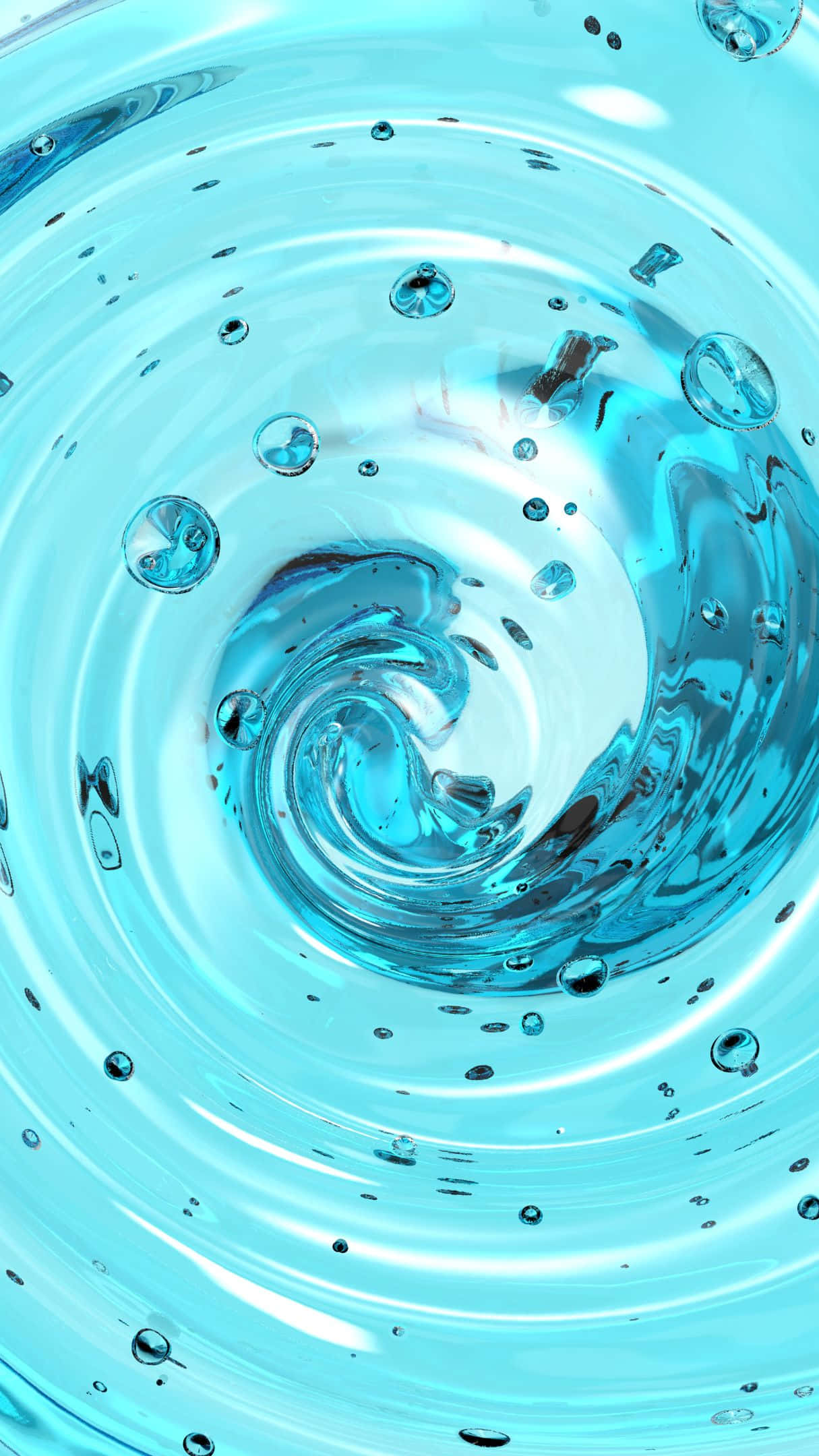 Blue Swirl 桌布 壁紙 — 從上方俯瞰迷人的藍綠色漩渦水，形成同心漣漪和閃閃發光的氣泡。