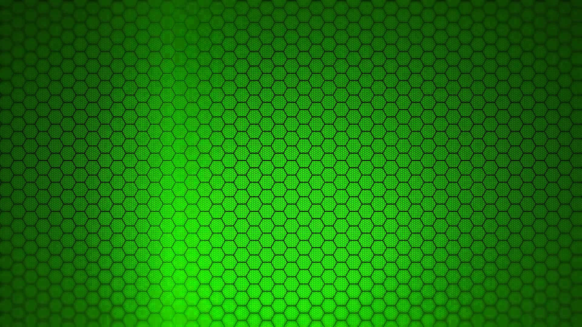 Green Pattern 桌布 壁紙 — 從中心散發出帶有漸變淡出的發光綠色六邊形網格圖案。