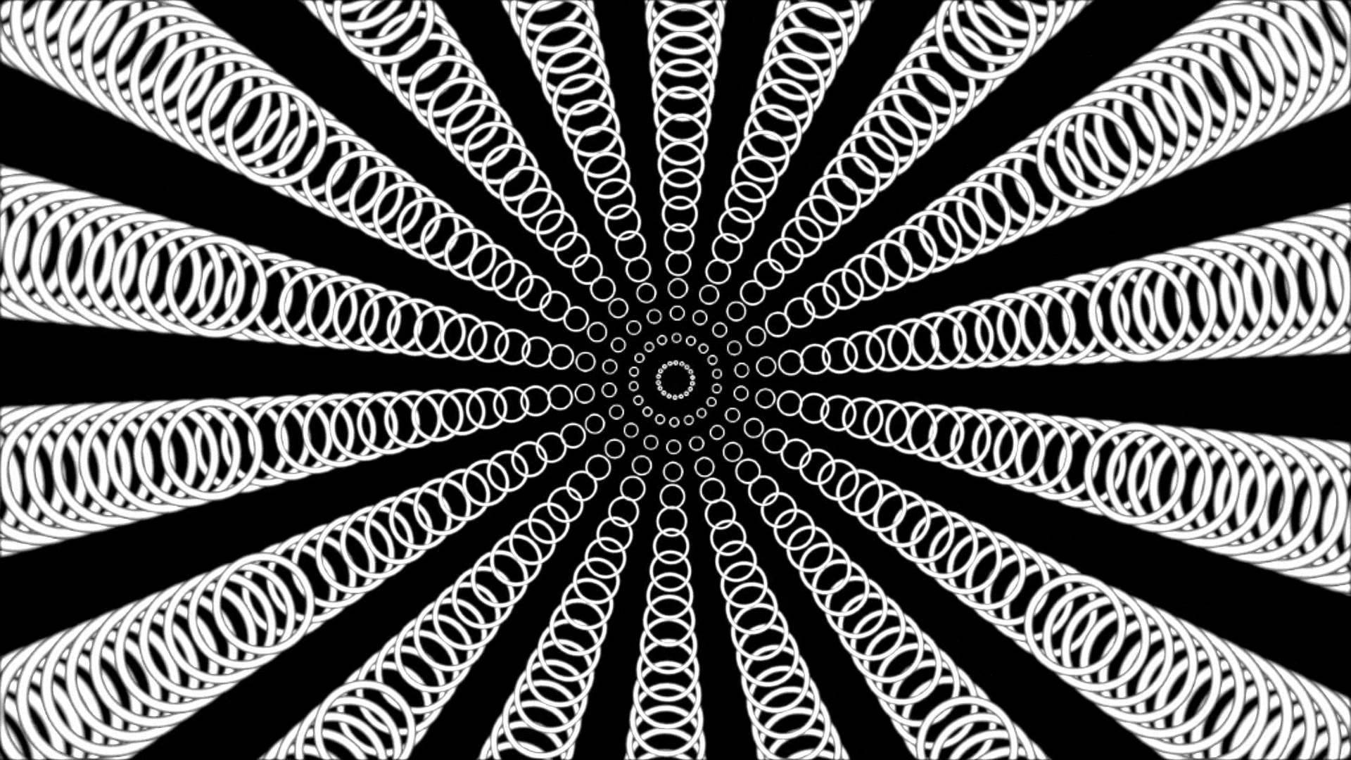 Hypnosis 桌布 壁紙 — 從中心點向外螺旋的同心圓所構成的催眠黑白放射圖案。