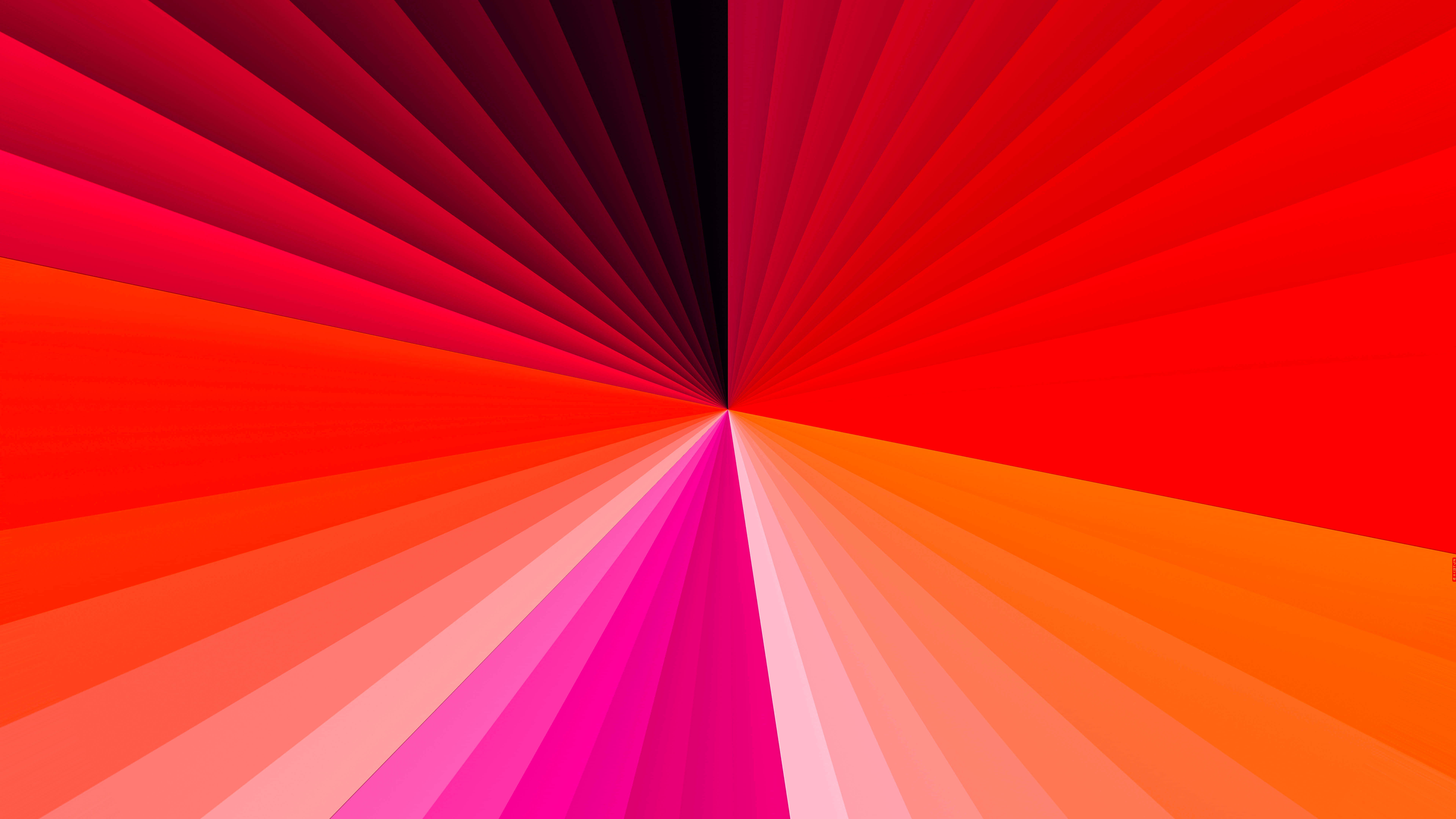 Orange Gradient 桌布 壁紙 — 從中心點散發出充滿活力的紅色、橙色和粉紅色調的徑向爆發，構成動態抽象構圖。