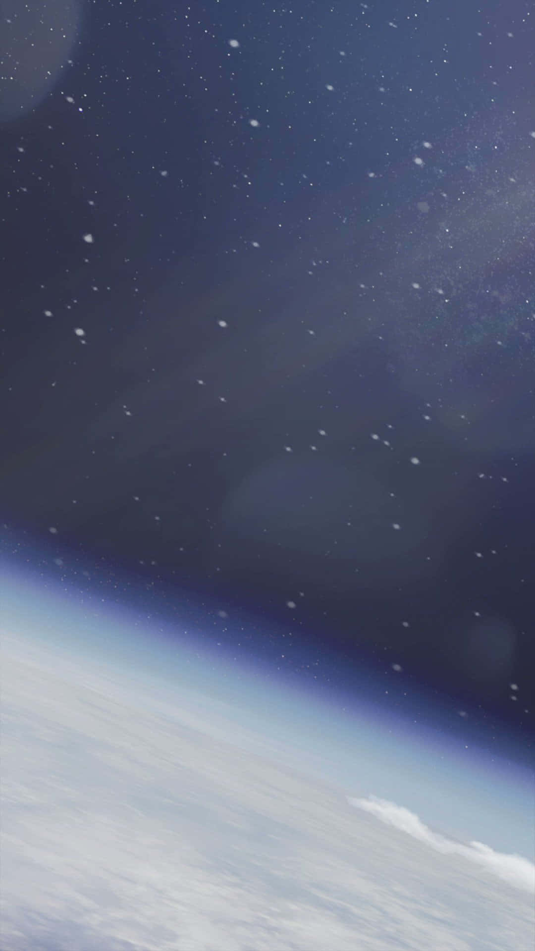 銀河 桌布 壁紙 — 從太空俯瞰地球彎曲地平線的壯麗景色，上方是星野，下方是柔和的大氣輝光。