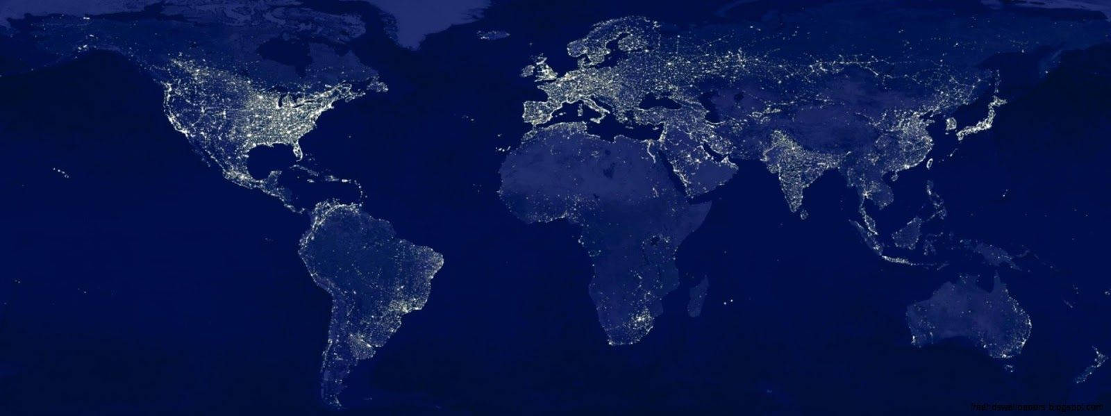 World 桌布 壁紙 — 從太空俯瞰地球的壯麗夜景，顯示出在深藍色海洋襯托下，各大洲閃爍的城市燈光。