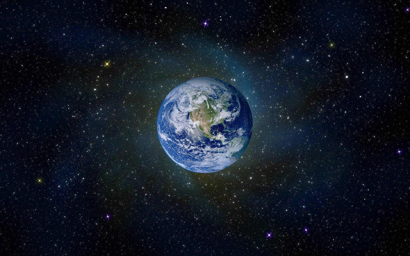 地球漂浮在佈滿星辰的宇宙中，伴隨著色彩繽紛的星雲。 — 4K 地球 壁紙