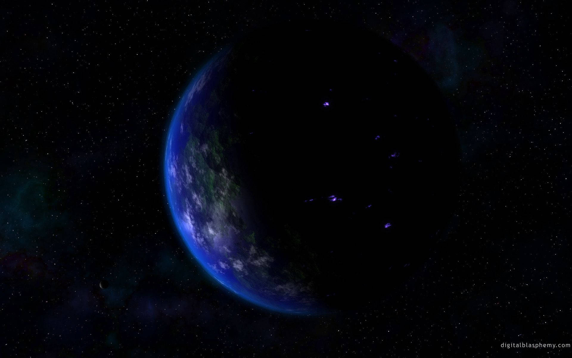 Earth Day 桌布 壁紙 — 從太空俯瞰地球的壯麗景色，展現其藍色海洋和綠色陸地，背景是星光燦爛的宇宙。