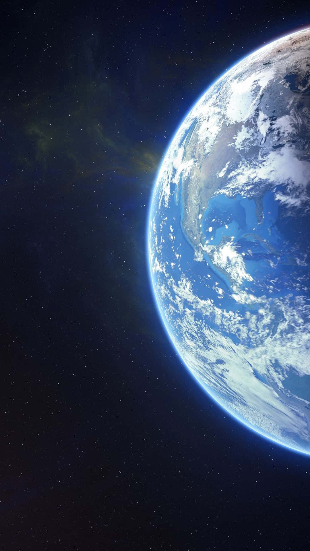 iPhone Earth 桌布 壁紙 — 從太空俯瞰地球的壯麗景色，展現出充滿活力的藍色海洋、白色雲層和繁星點點的宇宙背景。