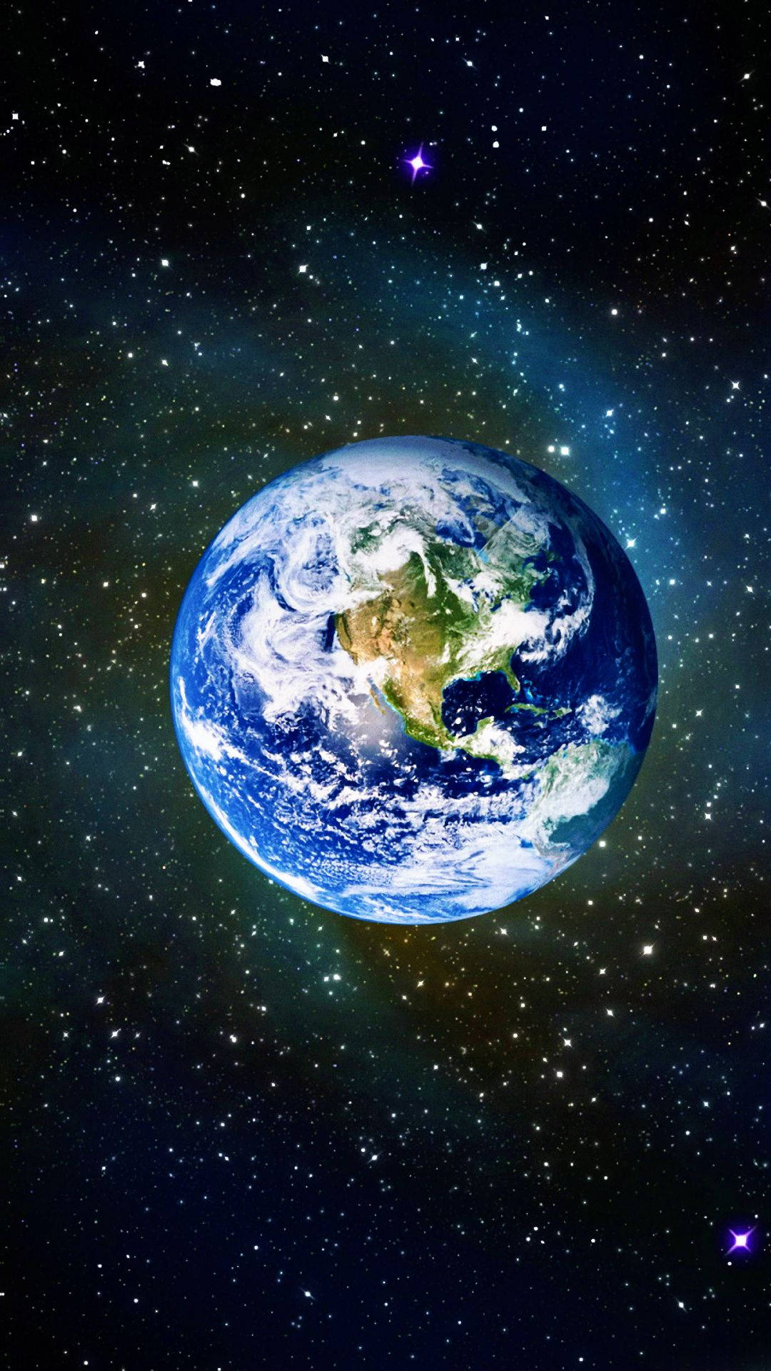 地球 桌布 壁紙 — 從太空俯瞰地球的壯麗景色，展現出漩渦狀的雲層、海洋和大陸，背景是星光閃爍的宇宙。