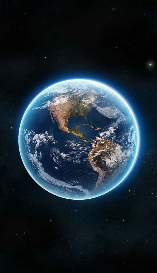 planet earth 桌布 壁紙 — 從太空俯瞰地球的壯麗景色，展現北美洲和南美洲，湛藍的海洋和旋轉的白雲，背景是繁星點點的黑色虛空。