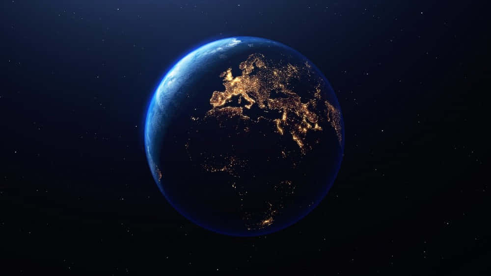 Space Debris 桌布 壁紙 — 從太空俯瞰地球的壯麗景色，展現歐洲各地在繁星宇宙背景下閃爍的城市燈光。