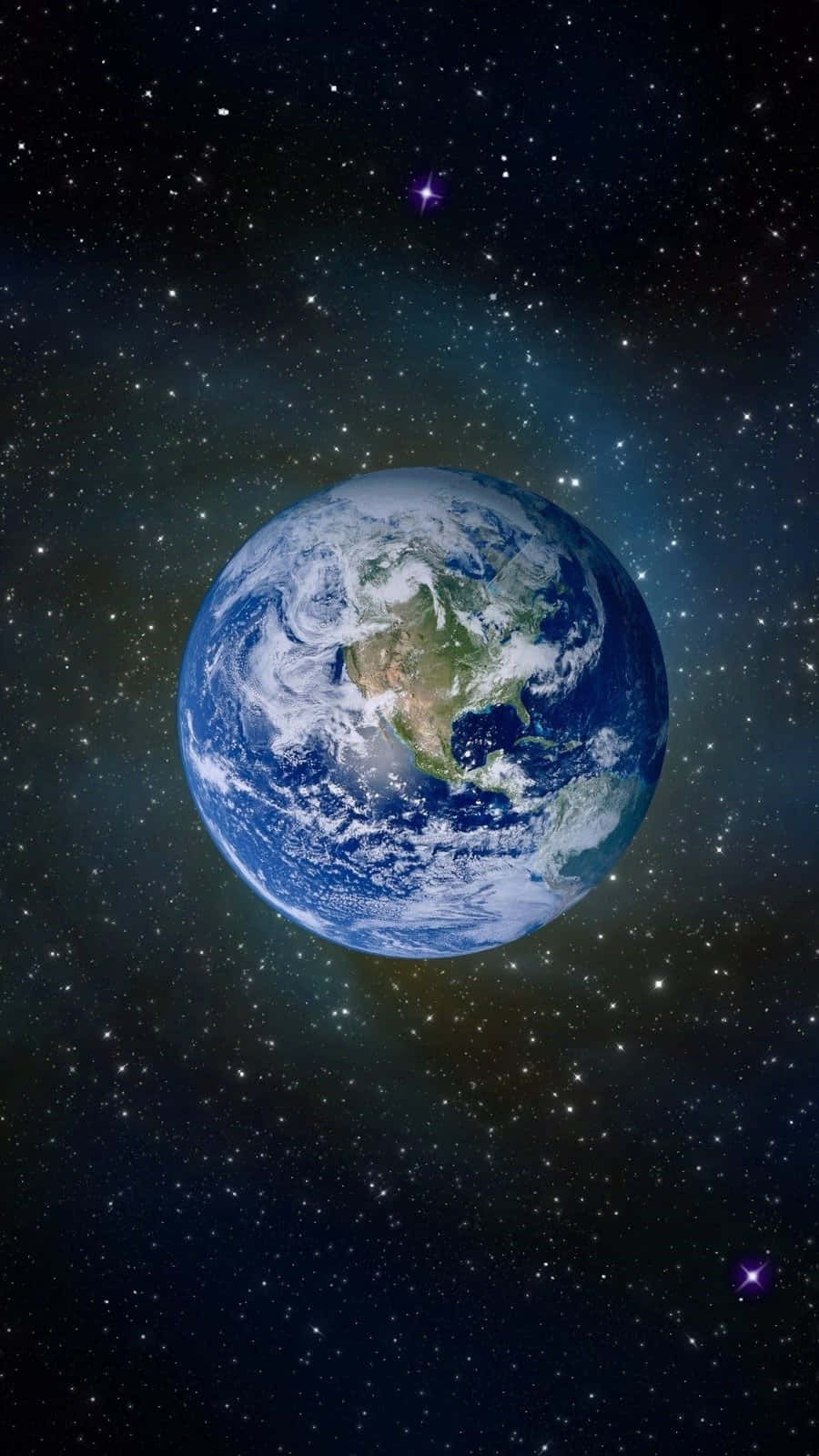 地球 桌布 壁紙 — 從太空俯瞰地球的壯麗景色，展現藍色海洋、綠色大陸和旋轉的白雲，背景是星光燦爛的宇宙。