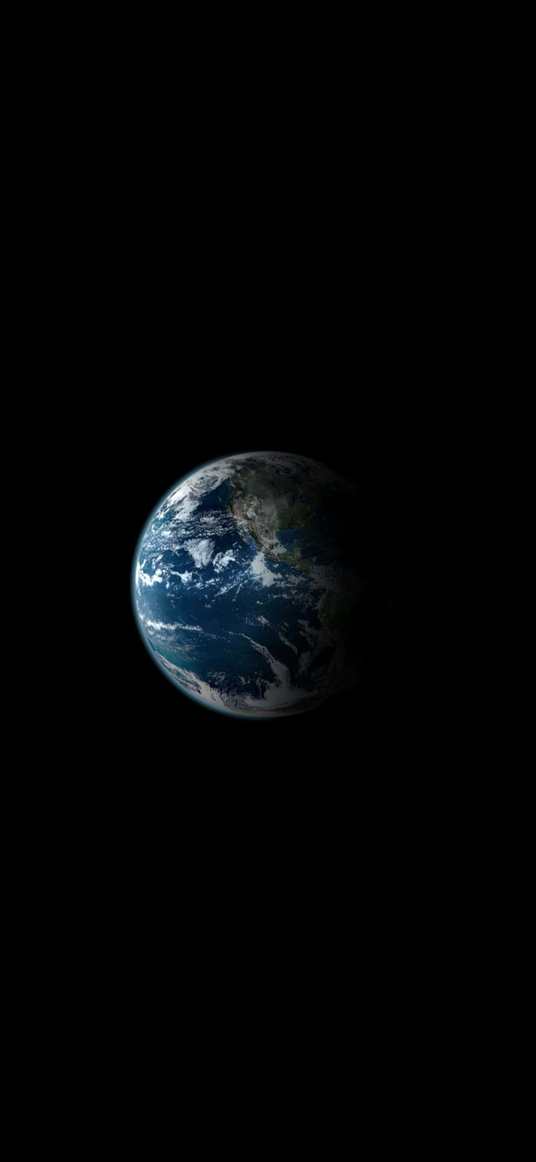 Dark Phone 桌布 壁紙 — 從太空俯瞰地球的壯麗景色，展現藍色海洋、白色雲層和綠色陸地，背景是太空的黑色虛空。