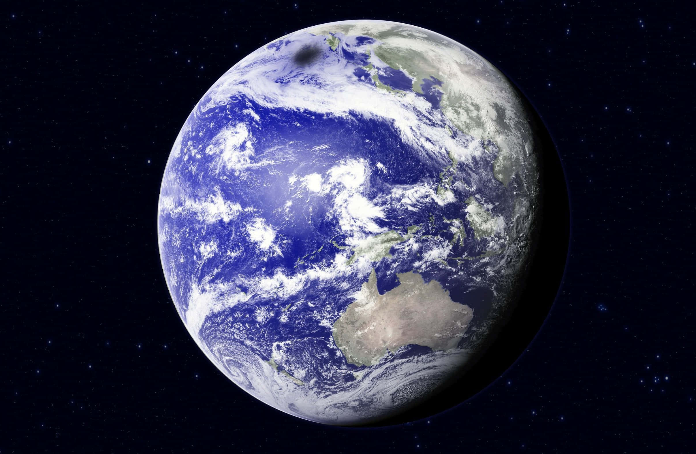 Blue Planet 桌布 壁紙 — 從太空俯瞰地球的壯麗景色，展現藍色海洋、白色雲層和綠色陸地，背景是繁星點點的黑色太空。