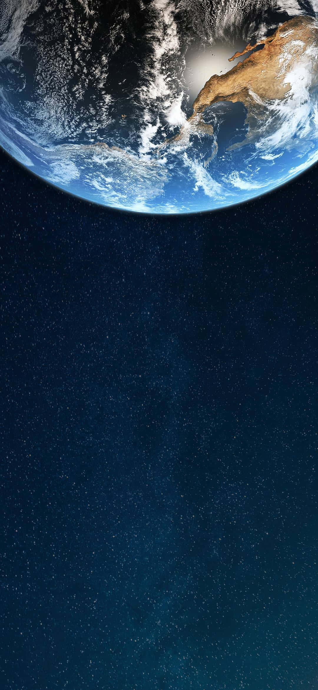 背景 桌布 壁紙 — 從太空俯瞰地球的壯麗景色，展現藍色海洋、白色雲層和棕色陸地，背景是繁星點點的深藍色天空。