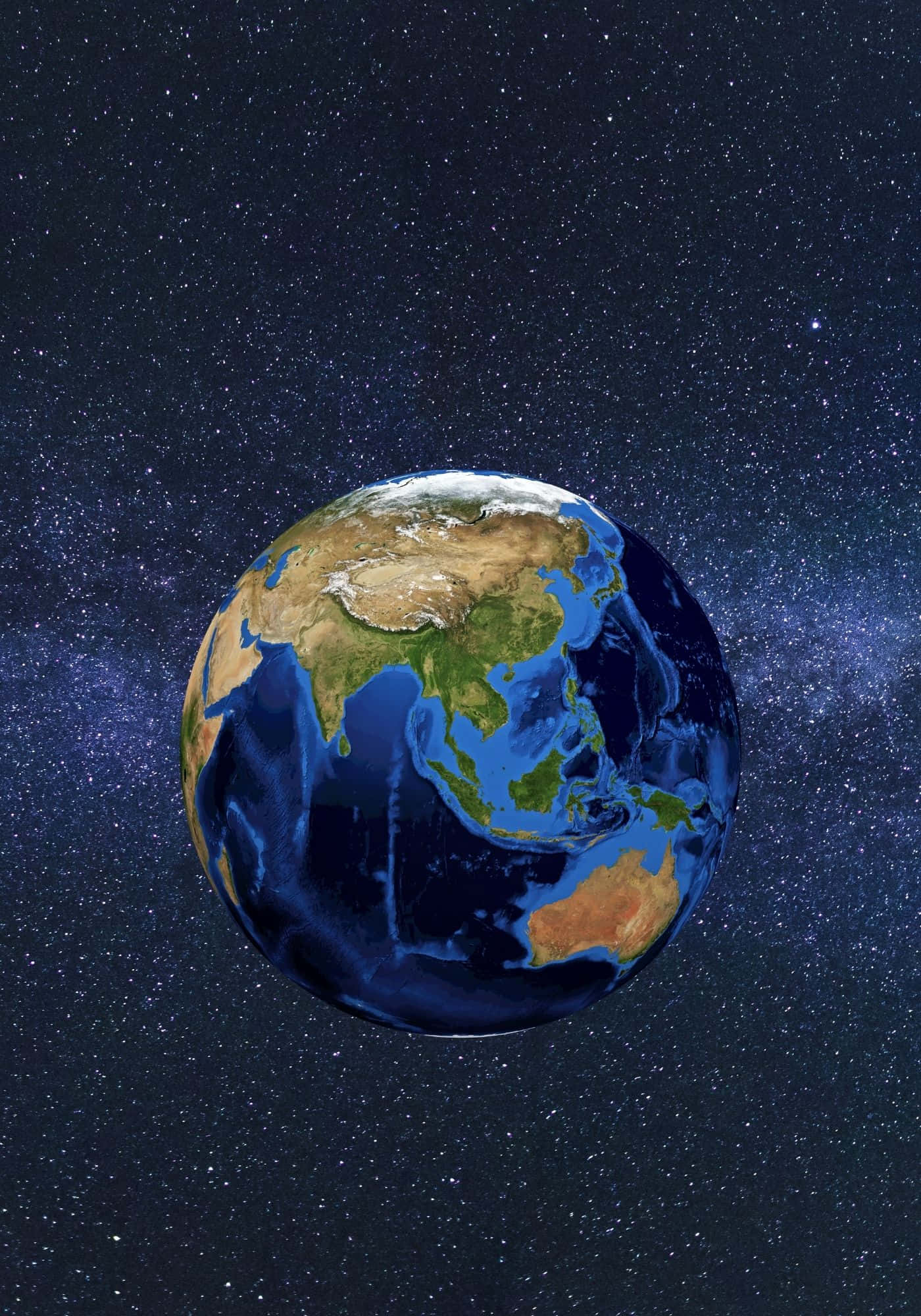 planet earth 桌布 壁紙 — 從太空俯瞰地球的壯麗景色，展示亞洲及周圍海洋，背景是繁星點點的宇宙。