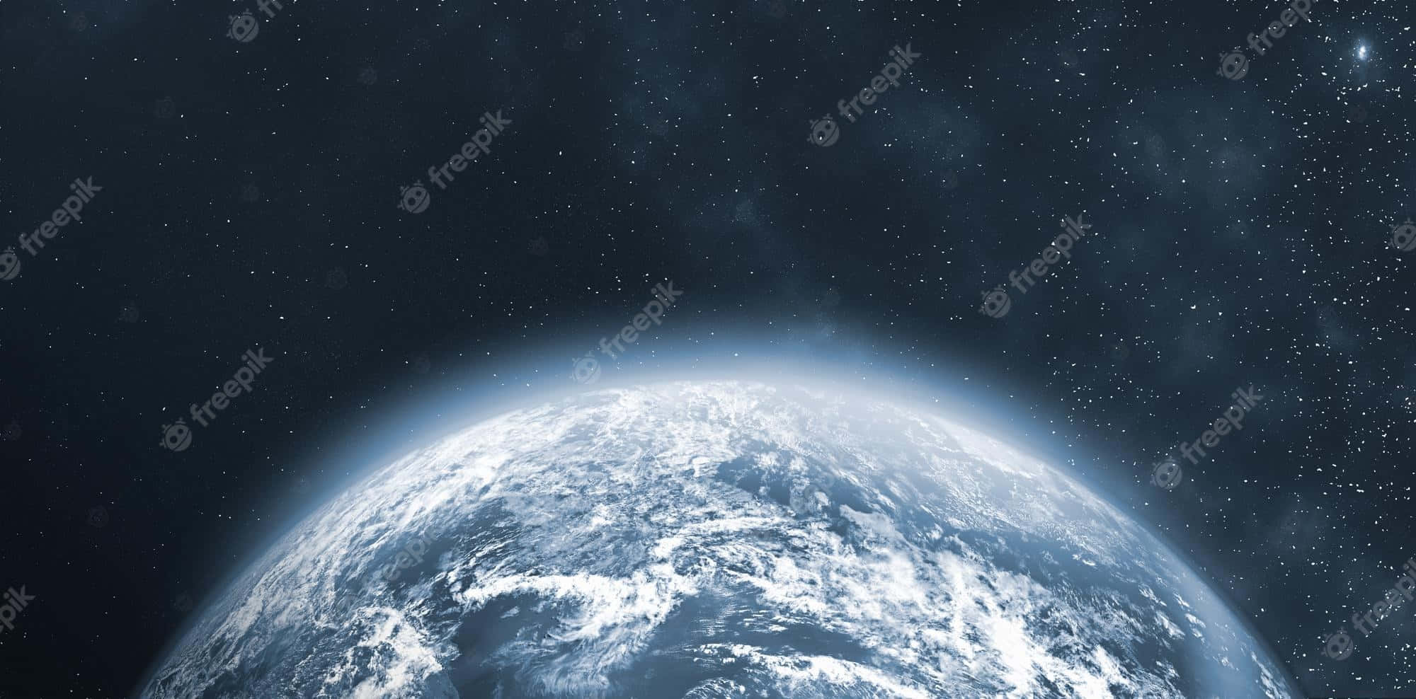 桌布 壁紙 — 從太空俯瞰地球的壯麗景色，展示出漩渦狀的雲層和藍色海洋，背景是星光閃爍的宇宙。