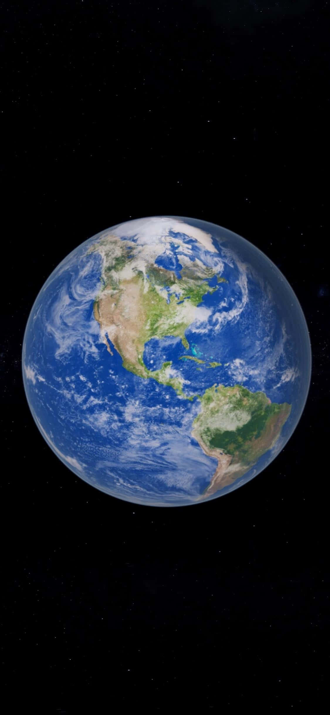 planet earth 桌布 壁紙 — 從太空俯瞰地球的壯麗景色，展示北美洲和南美洲，周圍環繞著旋轉的雲層和深藍色的海洋，背景是繁星點點的黑色虛空。
