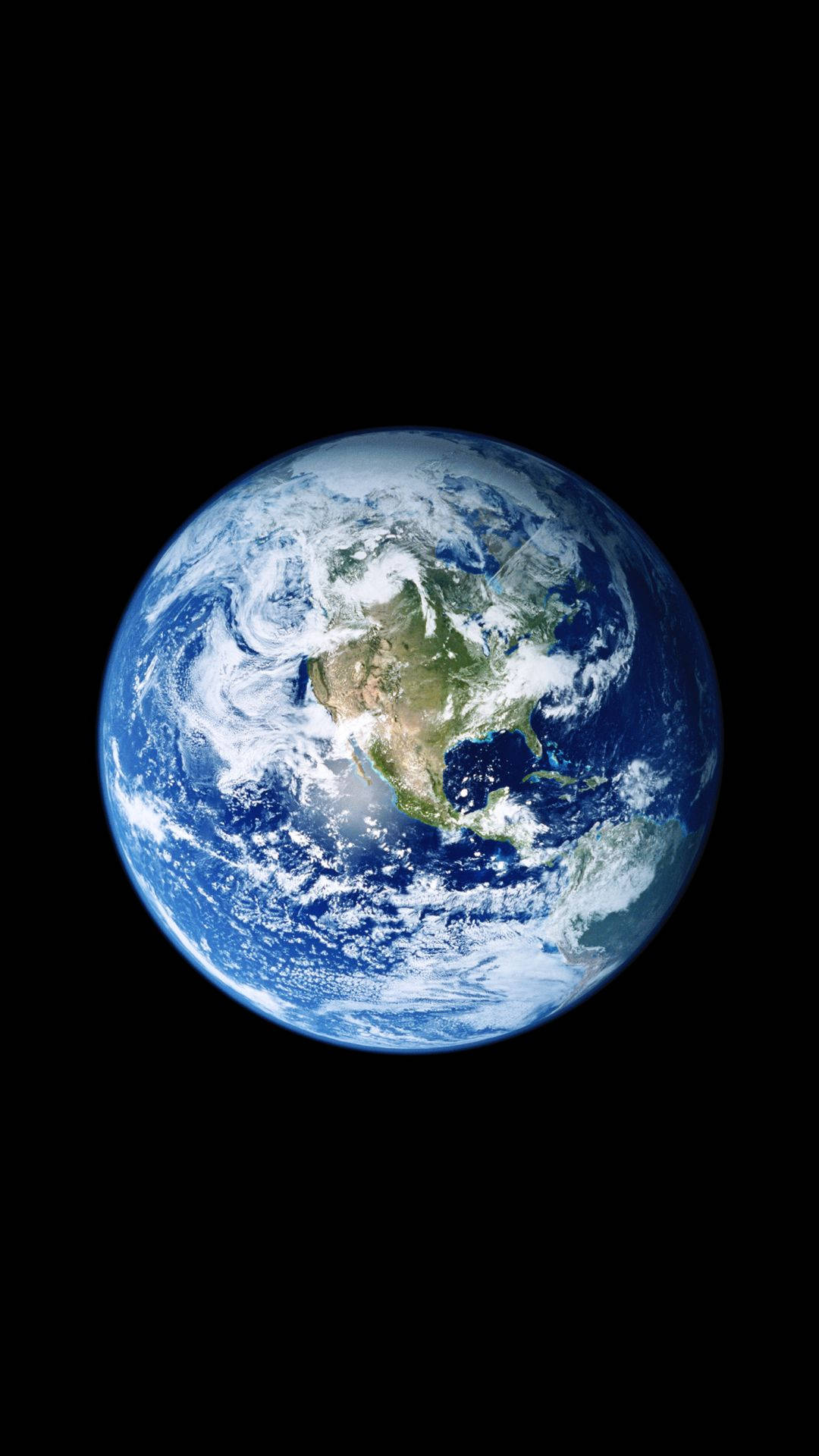 外太空 桌布 壁紙 — 從太空俯瞰地球的壯麗景色，展示北美洲被旋轉的雲層和深藍色海洋環繞，背景是太空的黑色虛空。