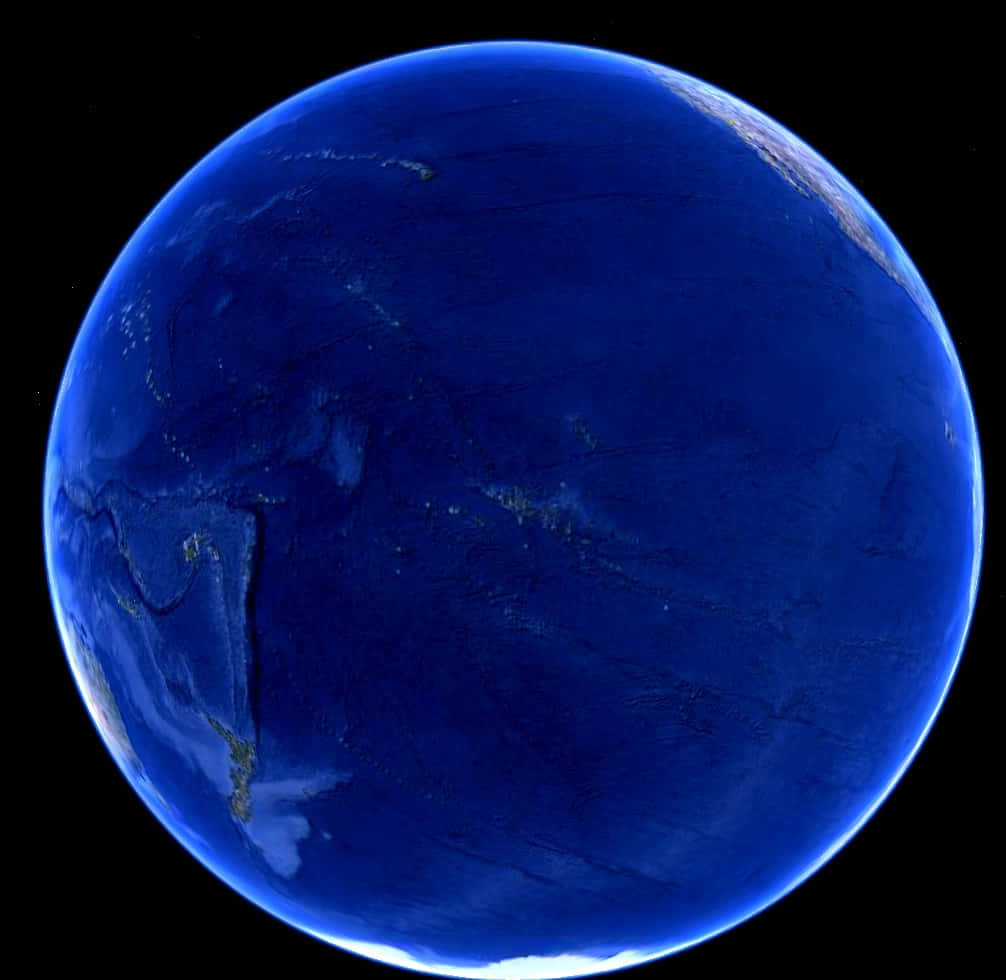 Blue Planet 桌布 壁紙 — 從太空俯瞰地球的壯麗景色，深藍色的海洋和隱約可見的陸地映襯著太空的黑色虛空。