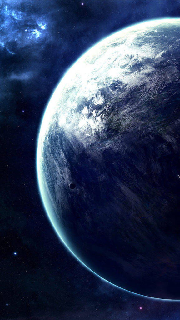 iPhone 8 space 桌布 壁紙 — 從太空俯瞰地球的壯麗景色，藍色和白色的雲朵在繁星點點的宇宙背景下閃耀。