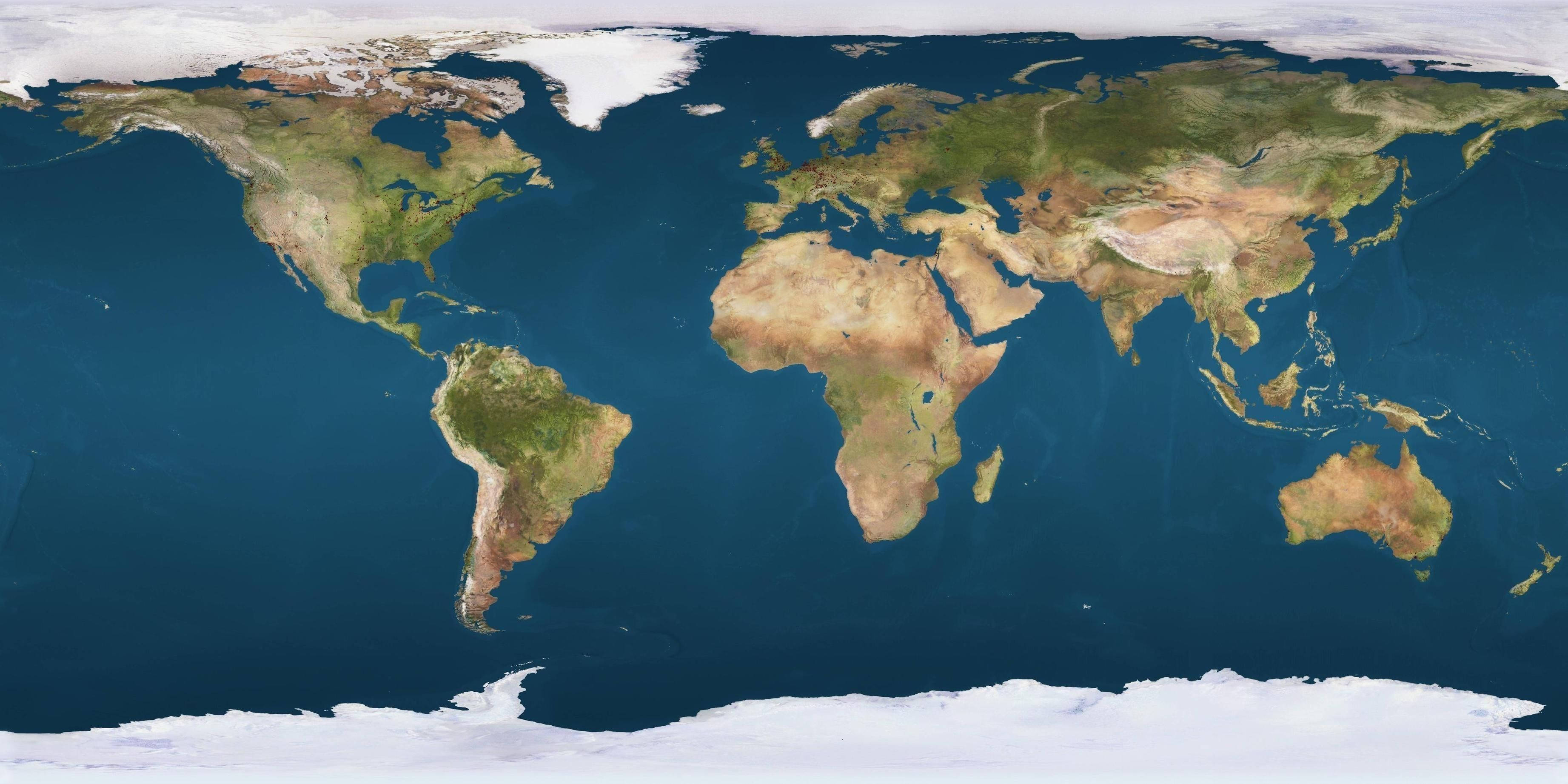 World 桌布 壁紙 — 從太空拍攝的地球詳細衛星圖像，顯示大陸、海洋和極地冰蓋。