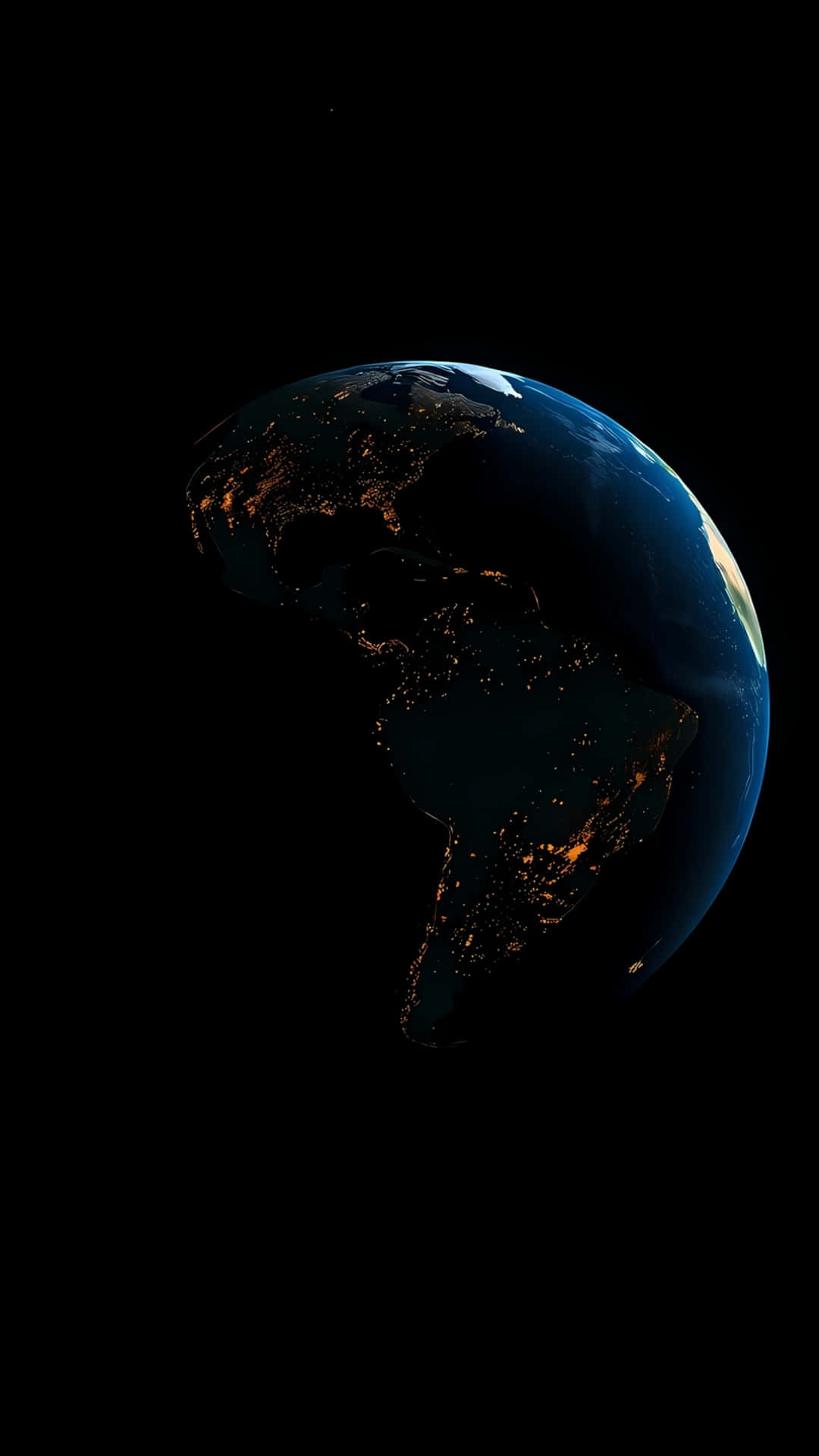 Planet Earth Night View from Space 壁紙 — 從太空看到地球的壯麗景色，顯示大陸在黑暗的海洋和太空的黑色虛空中閃爍著城市燈光。