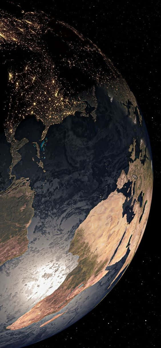 桌布 壁紙 — 從太空觀看地球夜間令人驚嘆的景色，城市燈光照亮大陸，映襯著黑暗的海洋。