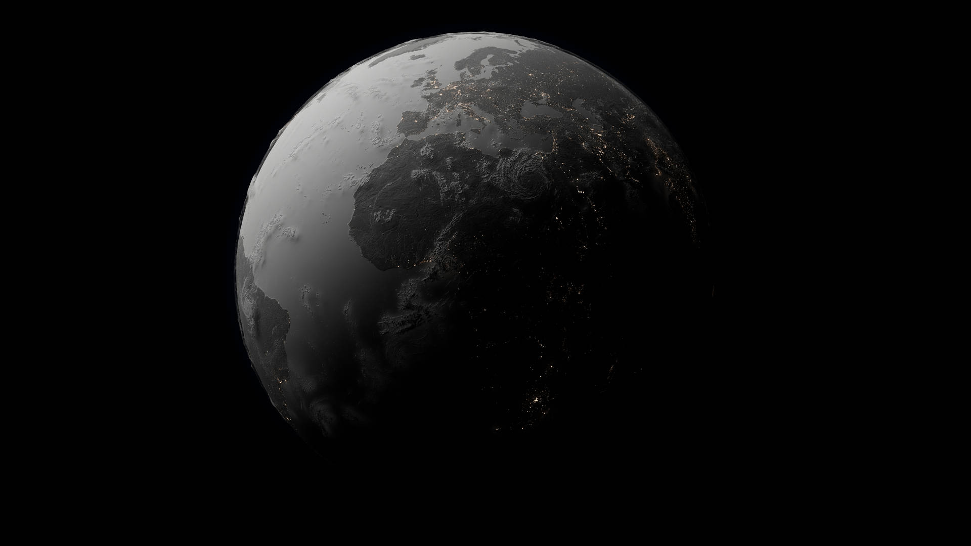 夜晚的地球，從太空看到城市燈光 — 4K 黑色 壁紙