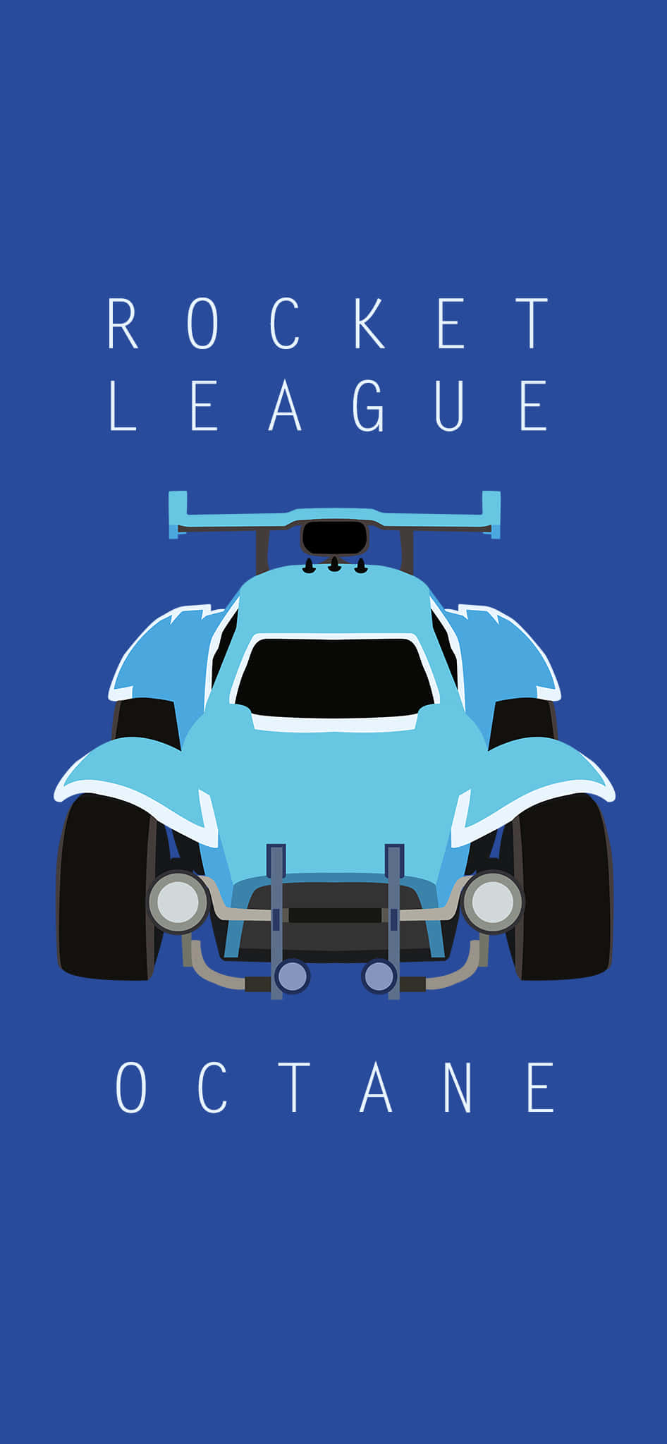 Best Rocket League 桌布 壁紙 — 從後方觀看，在純藍色背景上帶有白色文字的風格化淺藍色Rocket League Octane汽車。
