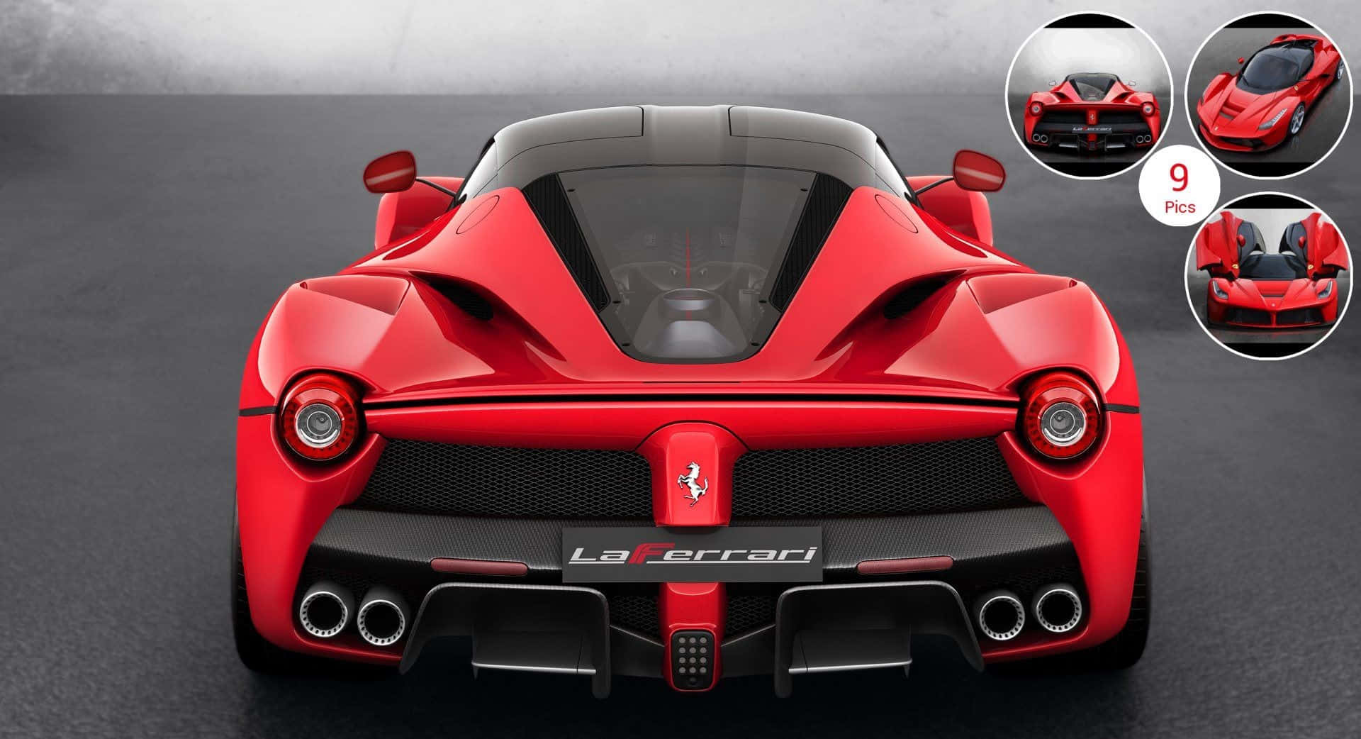 Ferrari Laferrari 桌布 壁紙 — 從後方觀看一輛引人注目的紅色法拉利LaFerrari，展示其激進的空氣動力學設計和碳纖維細節。