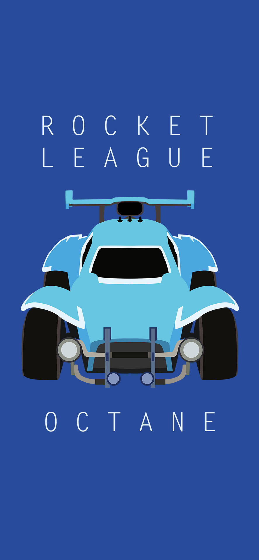 電玩遊戲 桌布 壁紙 — 從後方觀看的風格化淺藍色Rocket League Octane賽車，背景為純藍色並帶有白色文字。