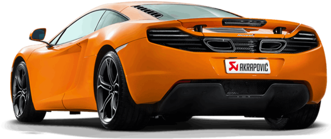 麥拉倫 桌布 壁紙 — 從後方觀看的鮮橙色McLaren跑車，展現流線型設計和Akrapovic排氣管。