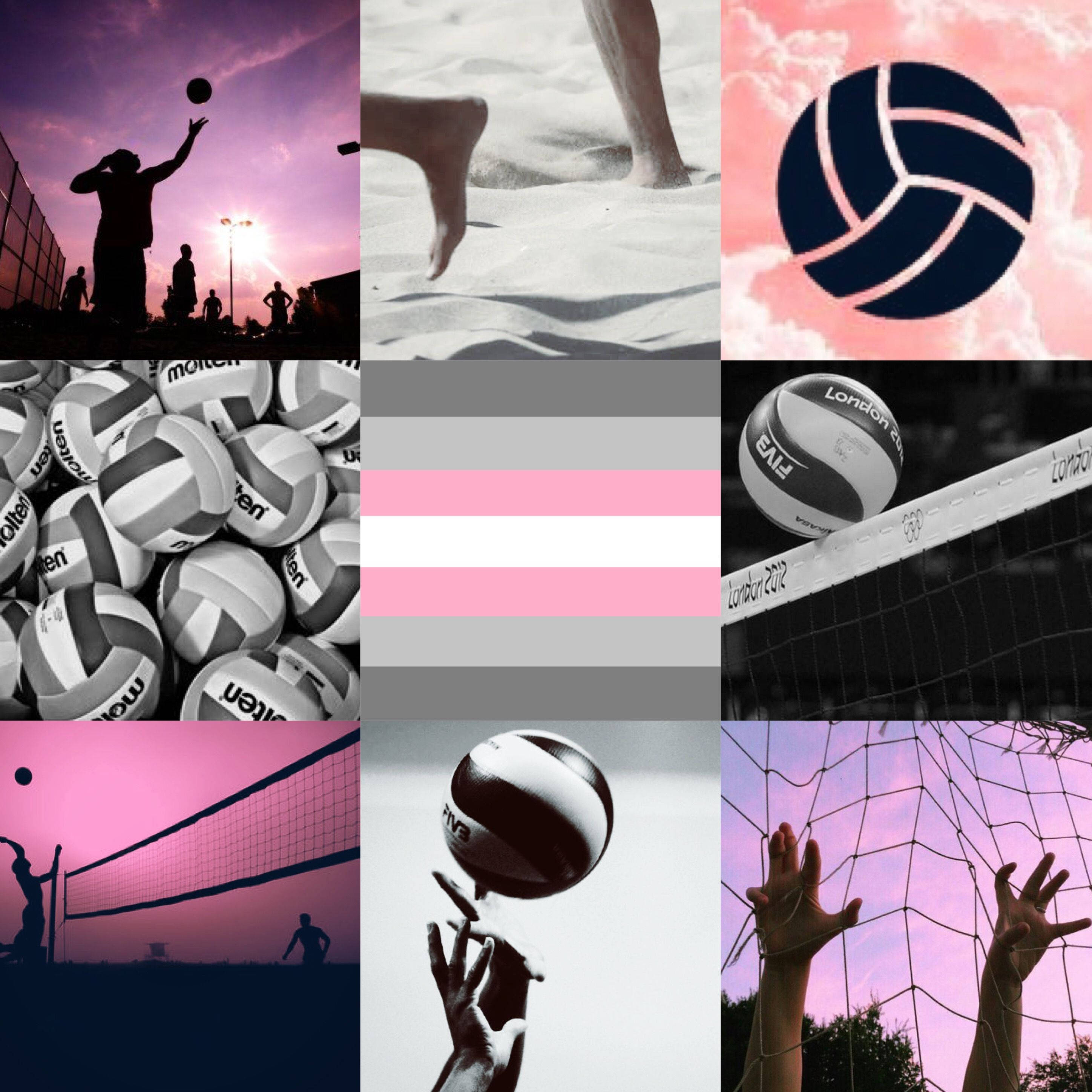 Volleyball 桌布 壁紙 — 從日落沙灘比賽到網前扣殺，再到粉紅天空下的排球特寫，充滿活力的排球時刻拼貼畫。