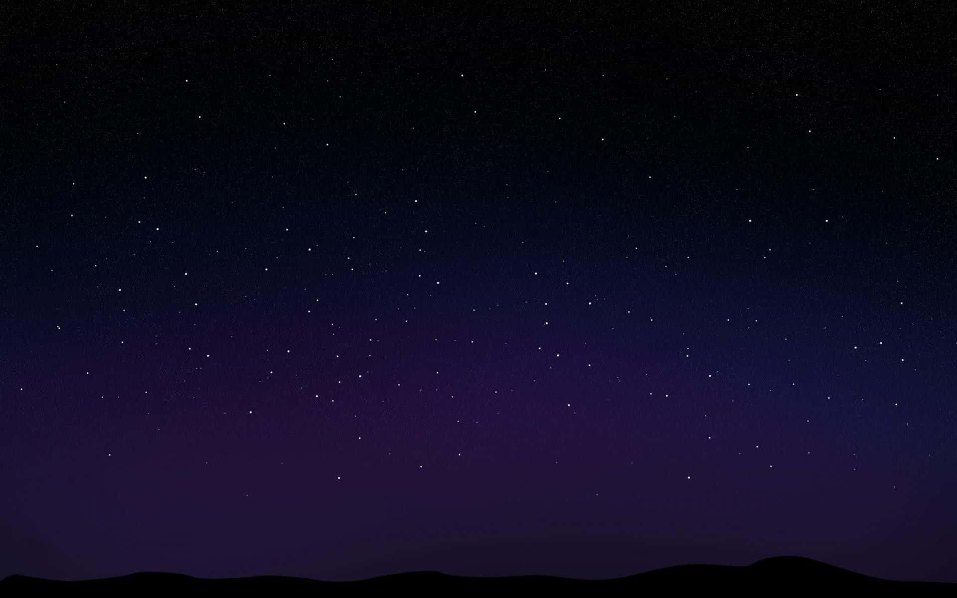桌布 壁紙 — 從深紫色到黑色的寧靜夜空漸變，點綴著閃爍的星星，上方是黑暗的剪影地平線。