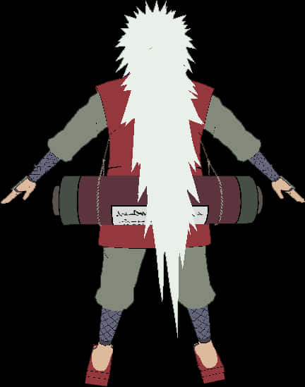 Anime Character 桌布 壁紙 — 從背後看一個動漫忍者，白色長刺蝟頭，穿著紅色背心，背著一個卷軸。