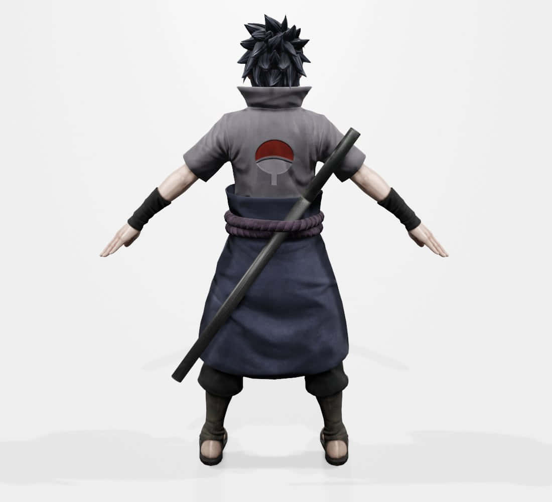 Sasuke 桌布 壁紙 — 從背後看到一個刺蝟頭的動漫忍者，穿著灰色襯衫和深色褲子，背上有一個紅白相間的標誌，腰間掛著一把劍。