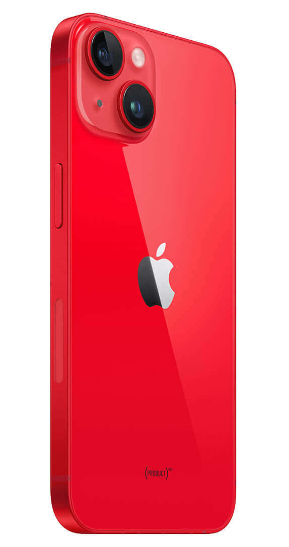 iPhone 桌布 壁紙 — 從背面展示的亮紅色 iPhone 13 mini，配備雙相機系統和 Apple 標誌。