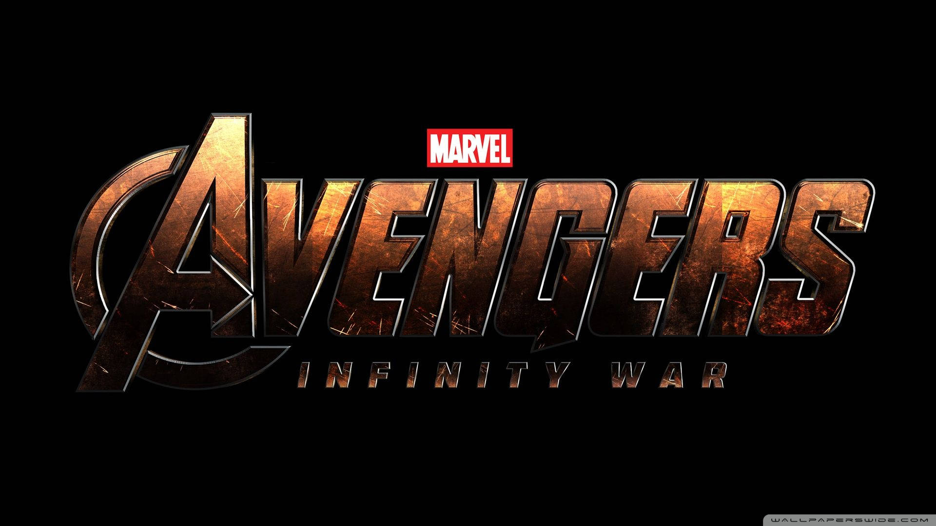 infinity 桌布 壁紙 — 復仇者聯盟3：無限之戰的標誌在純黑背景上閃耀著金屬銅色和金色。