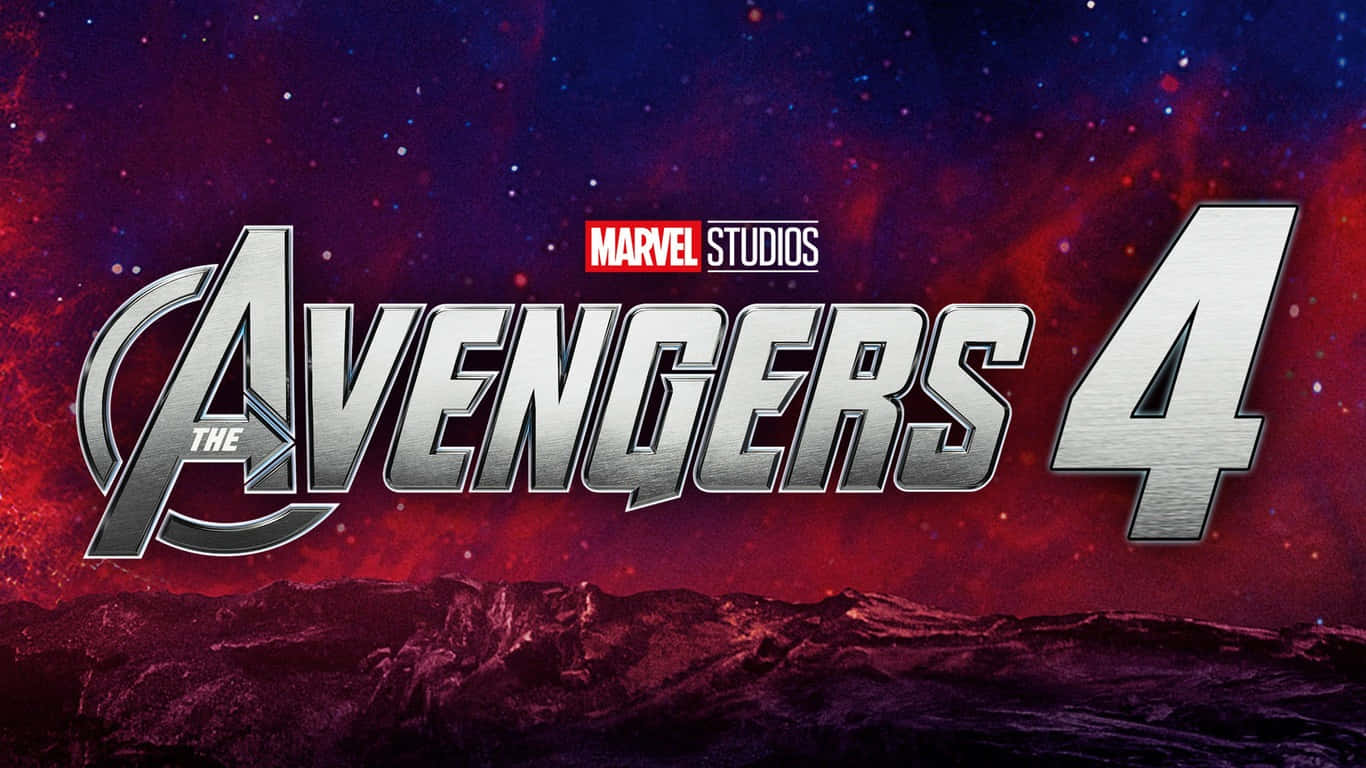 1366x768 Marvel's Avengers 桌布 壁紙 — 復仇者聯盟4標誌在宇宙紅色和紫色星雲背景下閃耀金屬銀色，下方有星空和崎嶇的外星地形。