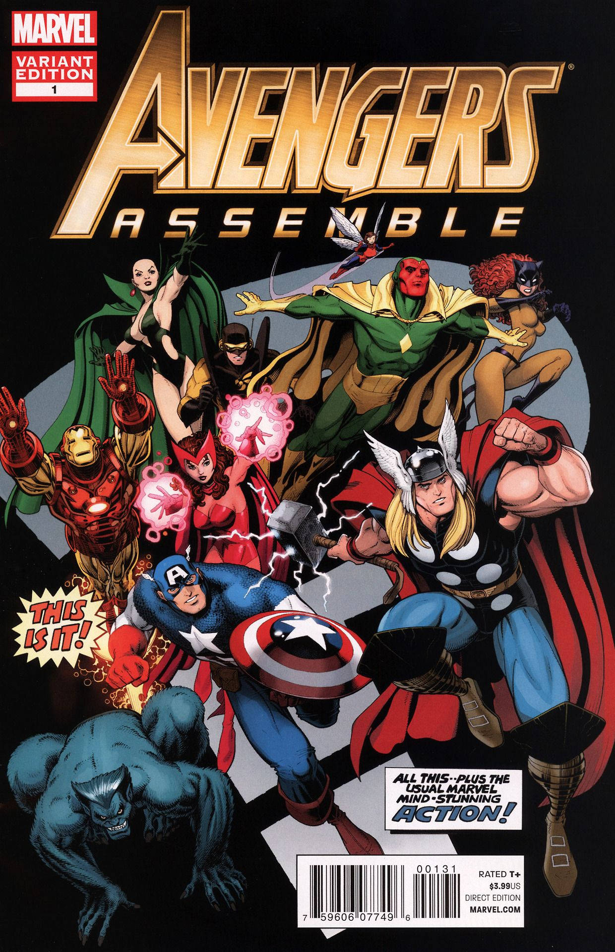 Assemble 桌布 壁紙 — 復仇者聯盟以動感漫畫藝術集結，包括美國隊長、索爾、鋼鐵人及其他英雄，擺出英勇姿勢。