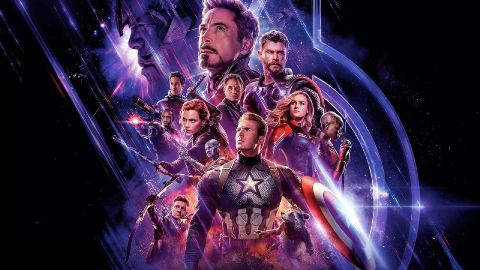 Earth's Mightiest Heroes 桌布 壁紙 — 復仇者聯盟在宇宙戰鬥場景中集結，伴隨著充滿活力的能量光束和星空背景。