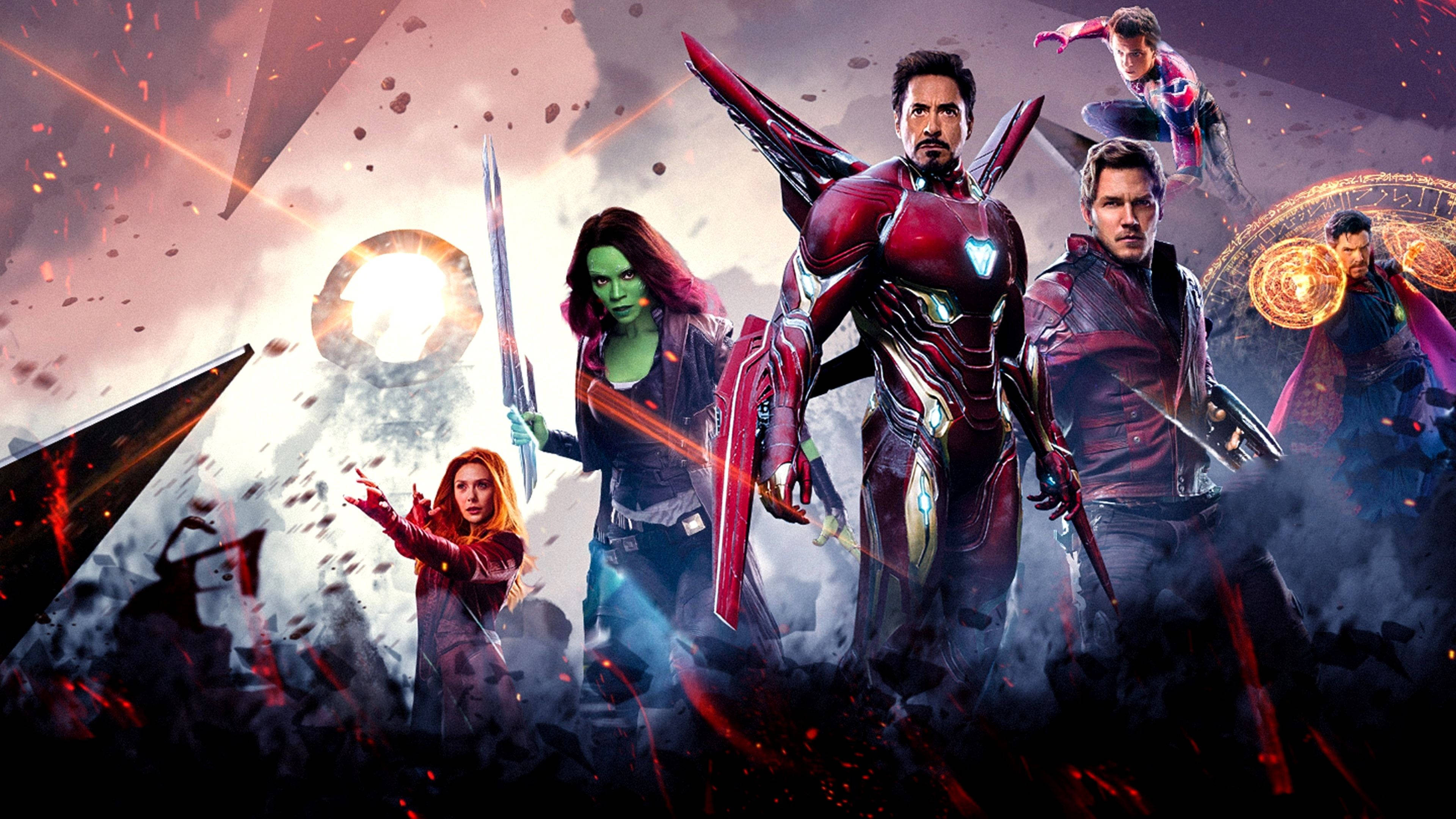 4K Marvel 壁紙 桌布 壁紙 — 復仇者聯盟英雄在宇宙爆炸和能量爆發中擺出動態戰鬥姿勢。