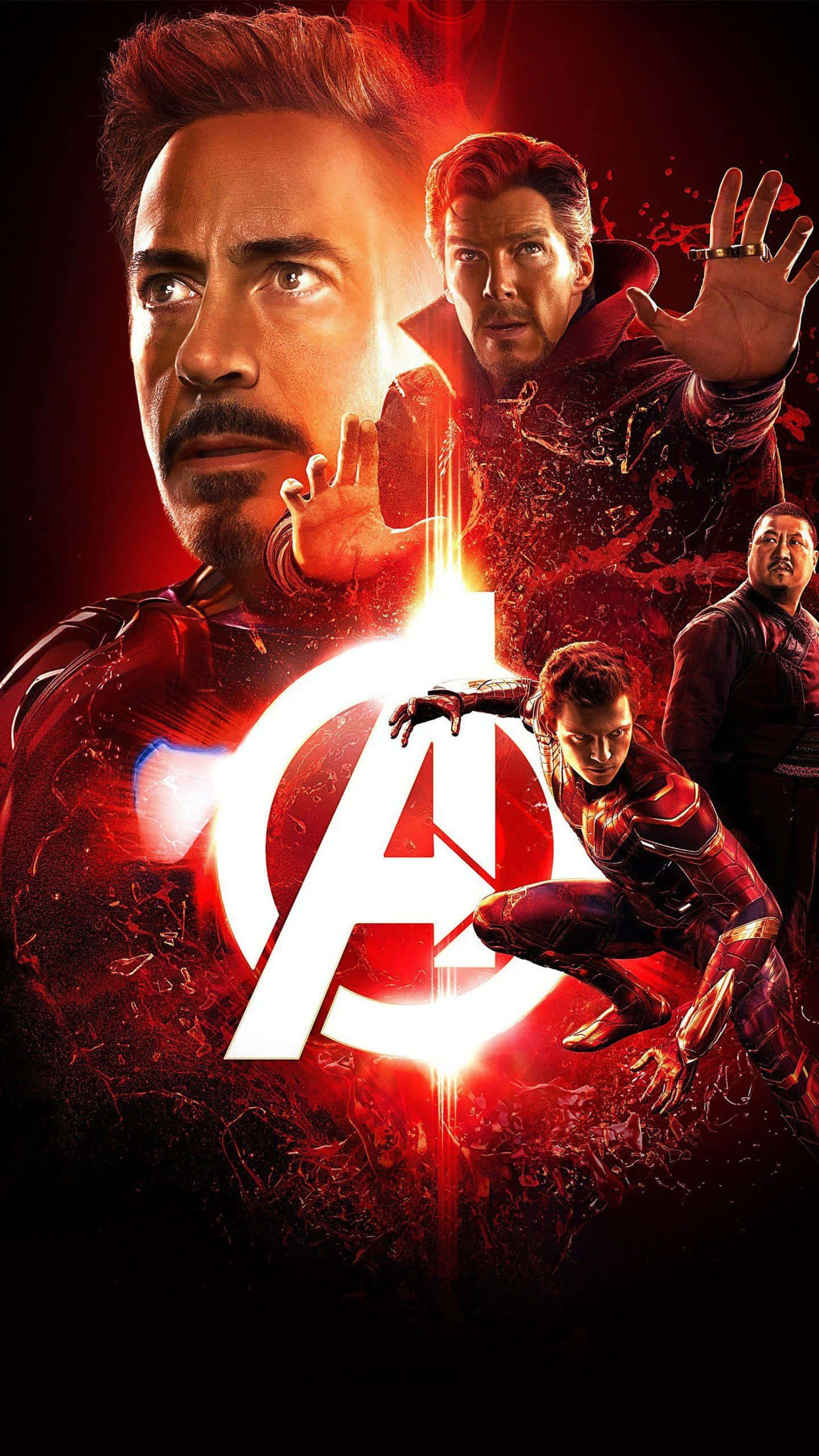 Doctor Strange 2 桌布 壁紙 — 復仇者聯盟角色以動感姿勢呈現，背景為火紅色並帶有發光標誌。