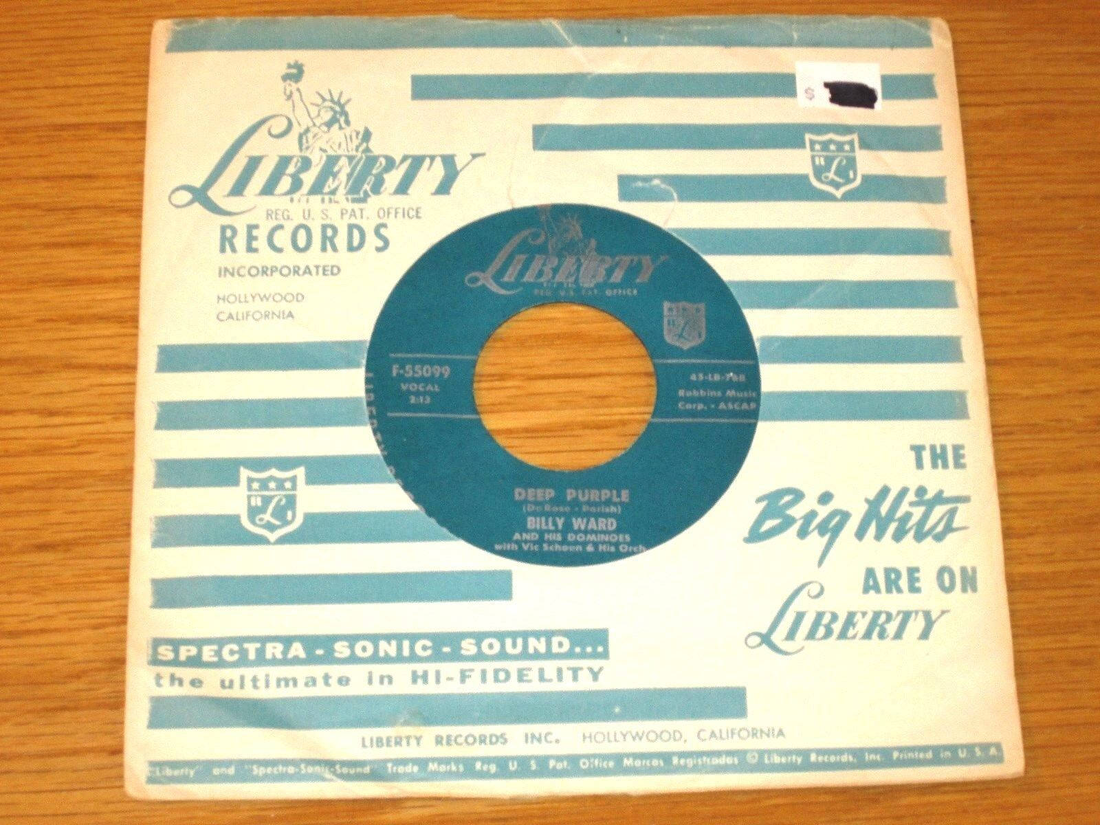 Album Cover 桌布 壁紙 — 復古 Liberty Records 45 rpm 黑膠唱片套，帶有藍白條紋，印有「The Big Hits Are On Liberty」文字及藝人詳細資料。