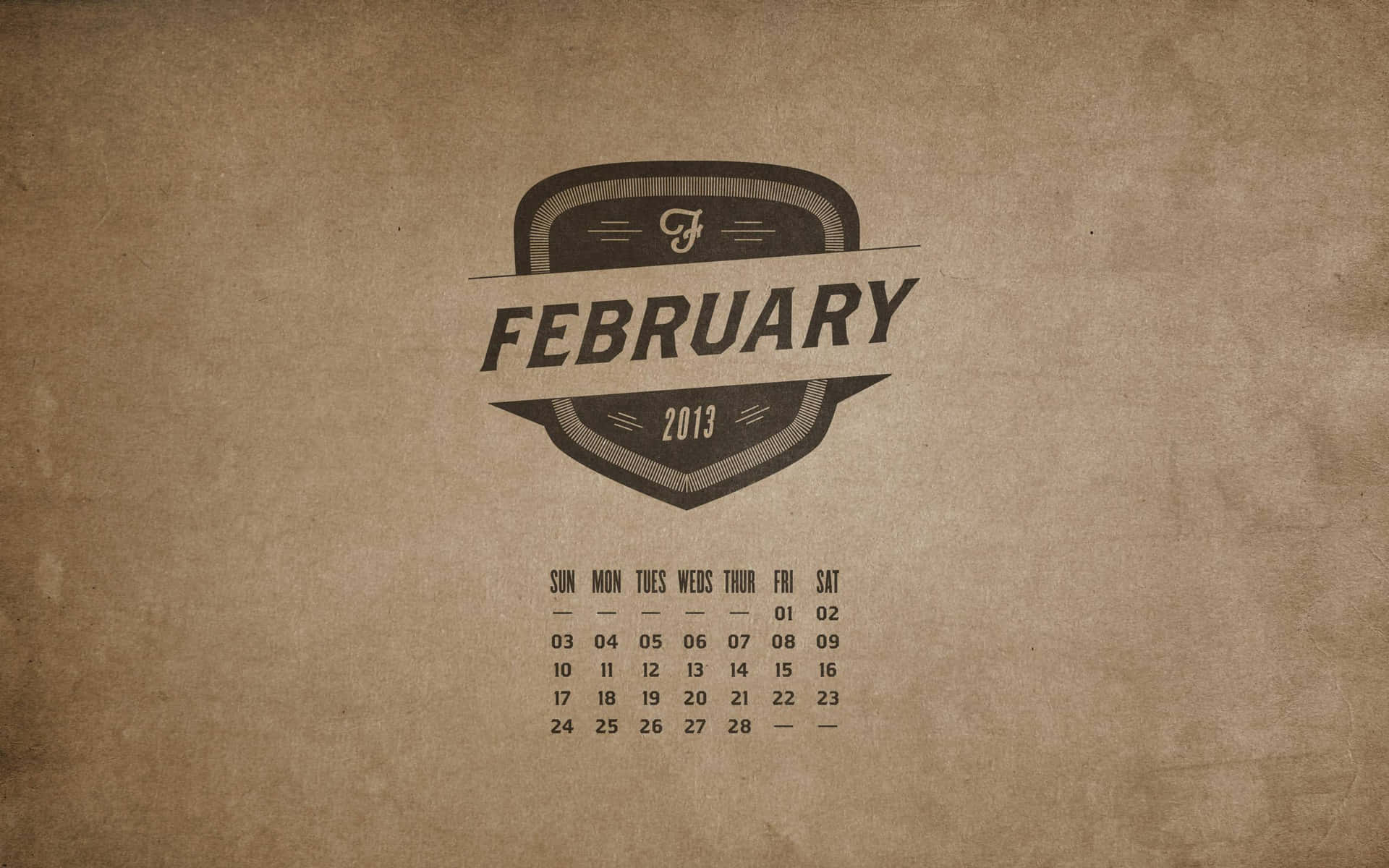 2013年2月月曆，帶有復古徽章，米色紋理背景。 — 二月 GIF 壁紙