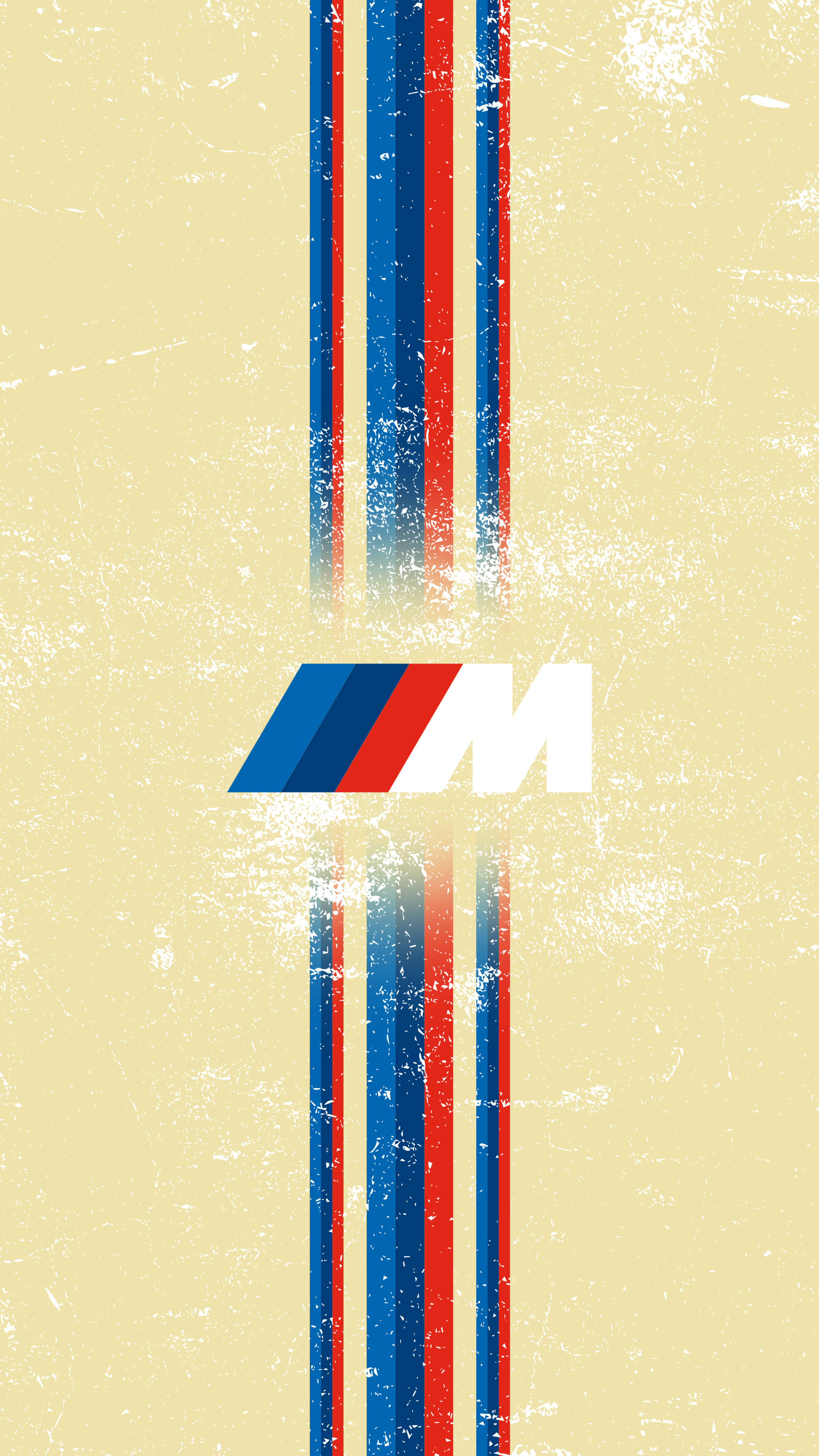 BMW 動圖 桌布 壁紙 — 復古BMW M標誌，帶有藍色、紅色和白色條紋，位於紋理米色背景上。