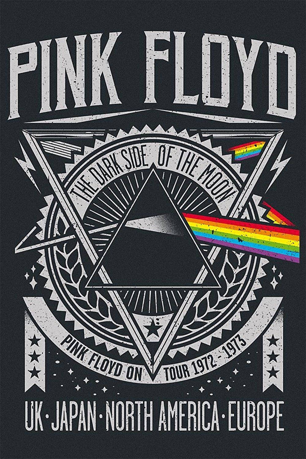 平克·弗洛伊德 桌布 壁紙 — 復古Pink Floyd巡迴海報，以標誌性的棱鏡彩虹標誌和巡迴日期為特色，背景為磨損的黑色。