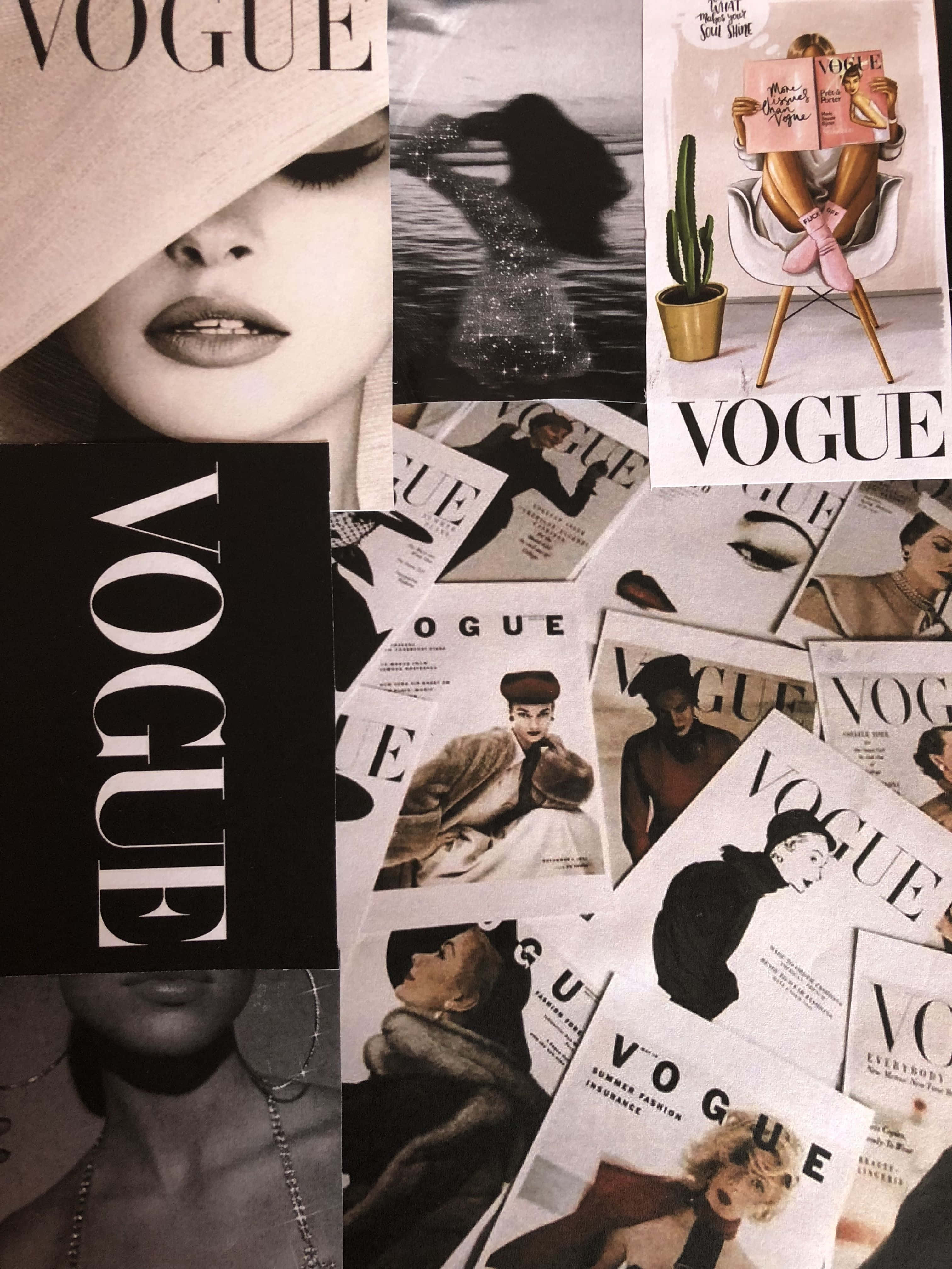 Clothes 桌布 壁紙 — 復古Vogue雜誌封面的拼貼畫， featuring 華麗女性在時尚社論和編輯照片中。