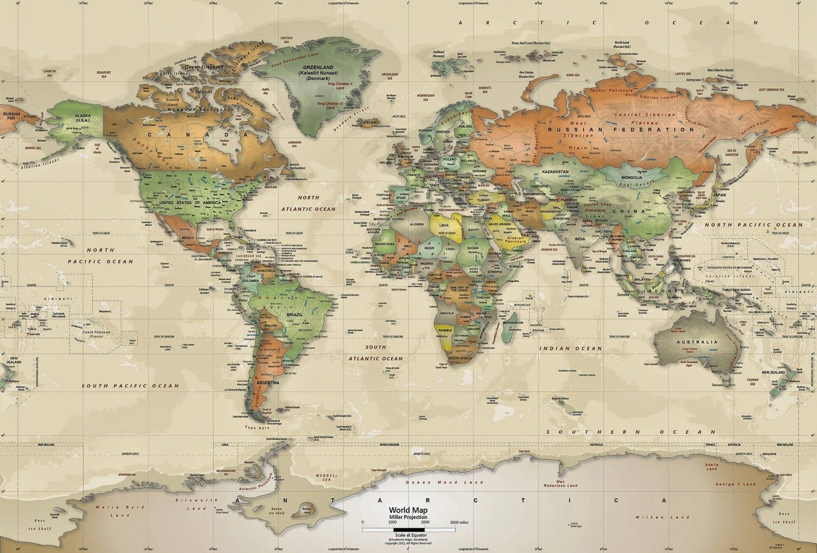 World 桌布 壁紙 — 復古世界地圖，帶有詳細的國家邊界和海洋標籤，採用大地色調，印在紋理紙上。