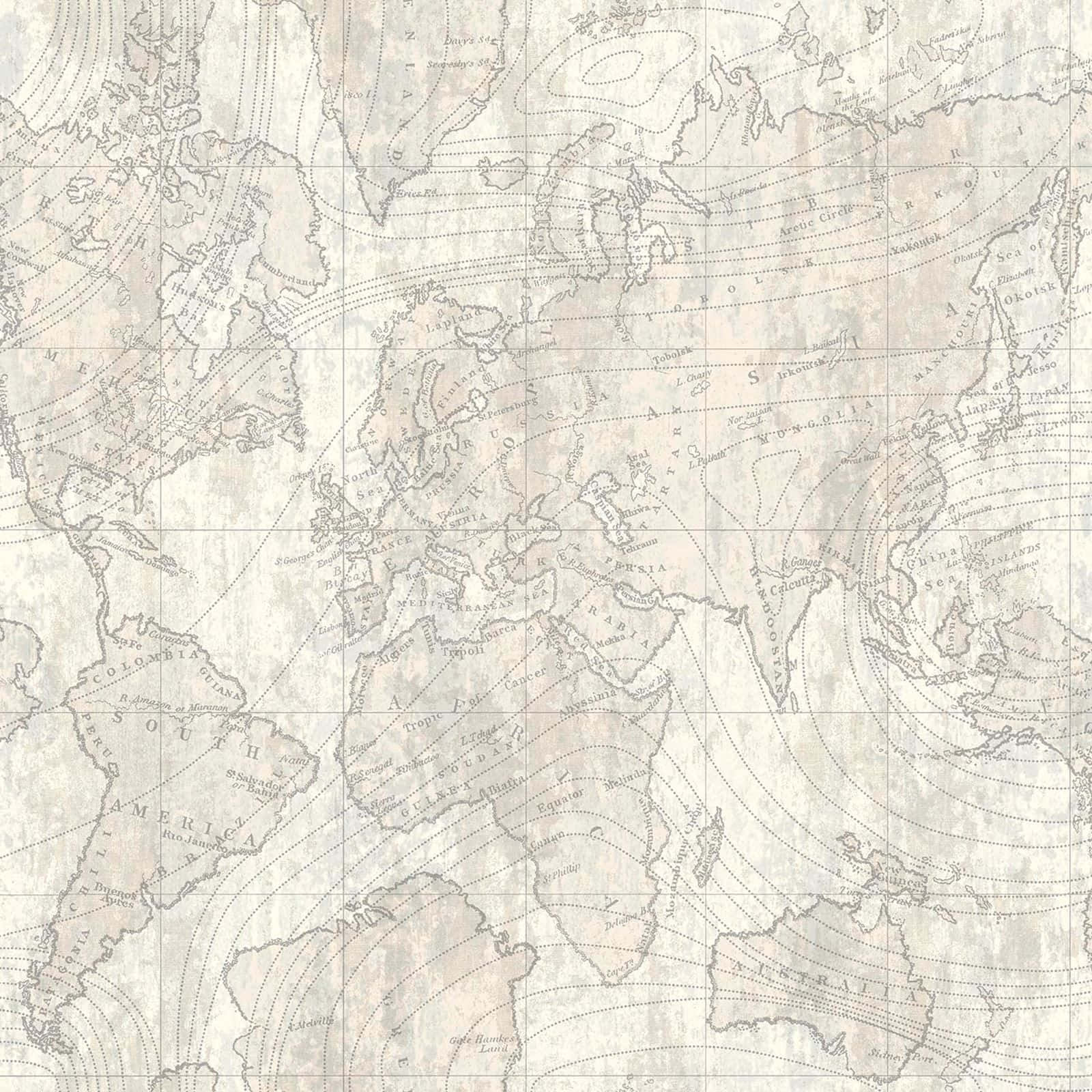 Map 桌布 壁紙 — 復古世界地圖壁紙，帶有褪色墨水線條和紋理羊皮紙背景。